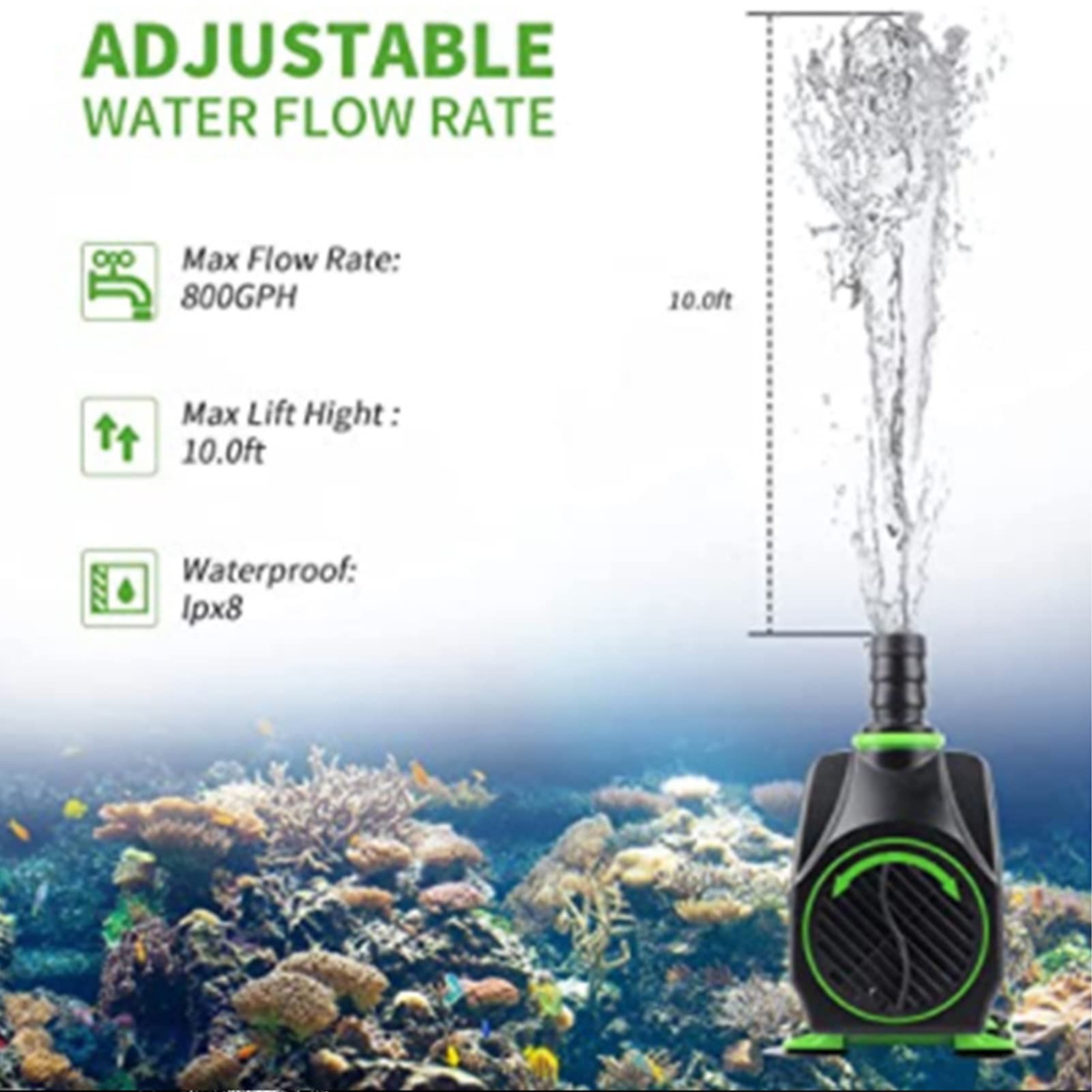 Pompa dell'acqua Pompa dell'acqua Sommergibile 60W 2m Cavo di Alimentazione Manopola Regolabile Basso Rumore Sollevamento di 3 Metri per Acquario (Spina UE 220V)