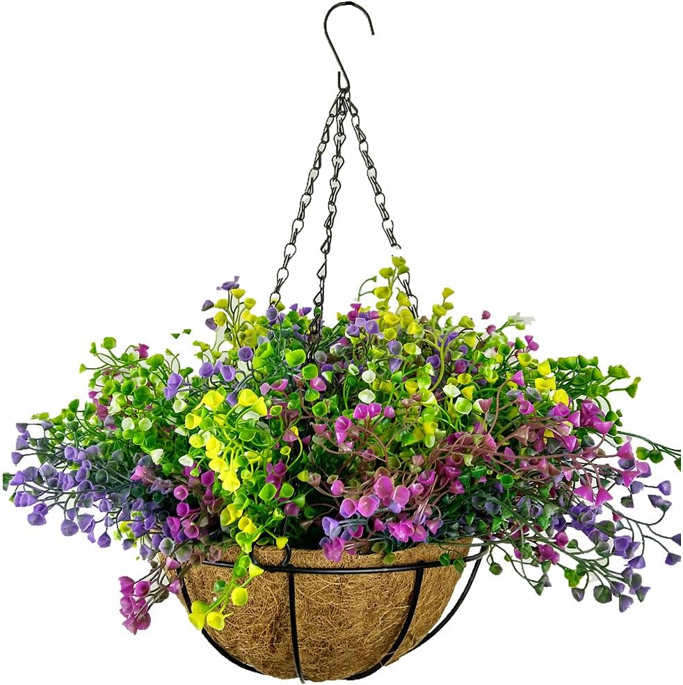 Colorful Fake Plant Hanging Basket Balcony Home Decoration DIY Hanging Basket Plastic Plant Artificial (Small Basket)