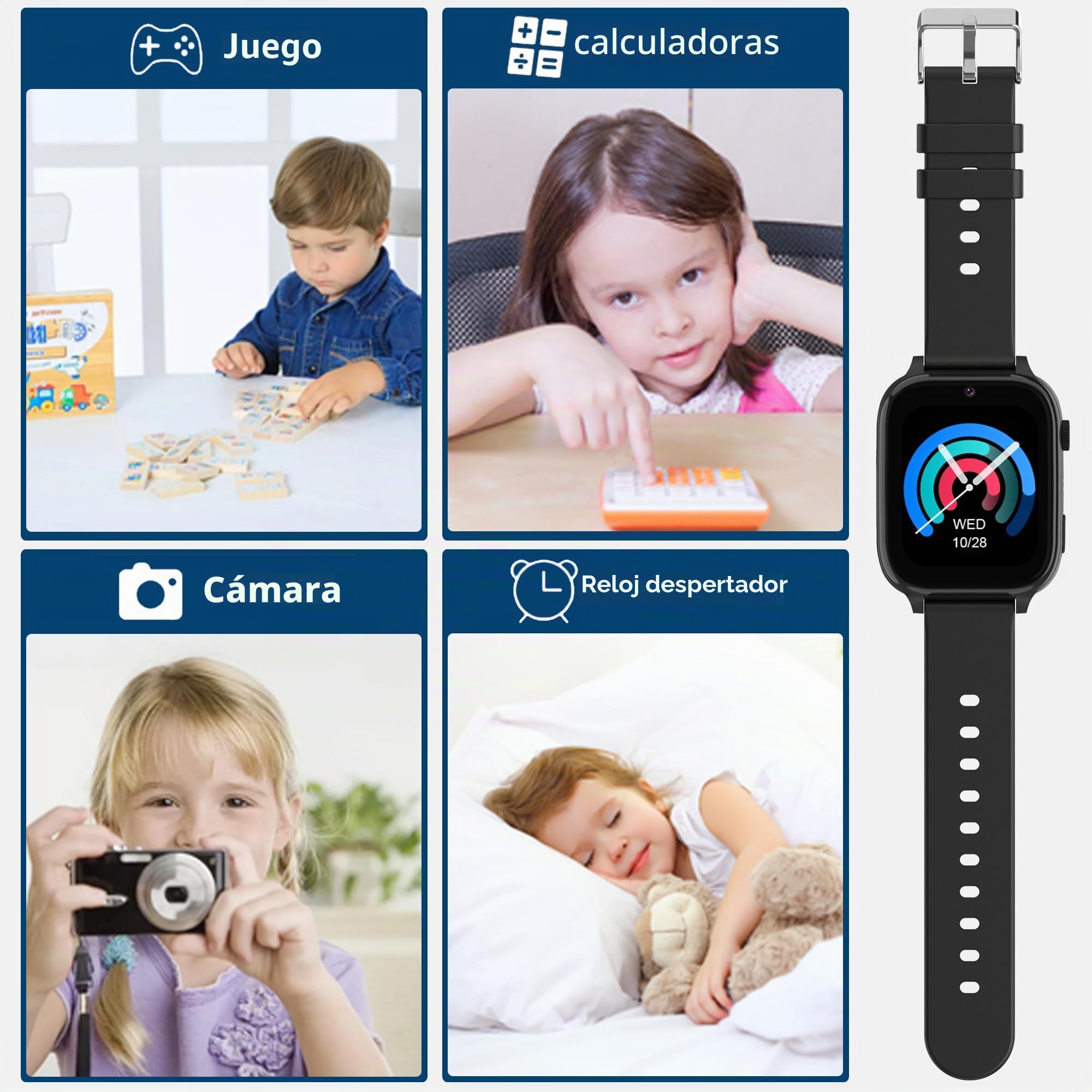 4G Reloj Inteligente Niño, Smartwatch Niños con GPS y Llamadas, Teléfono, HD Videollamadas, Chat de Voz, SOS, Modo Escuela, Cámara, Juegos, Despertador, IP68 Regalo Reloj Niñas Niños Negro