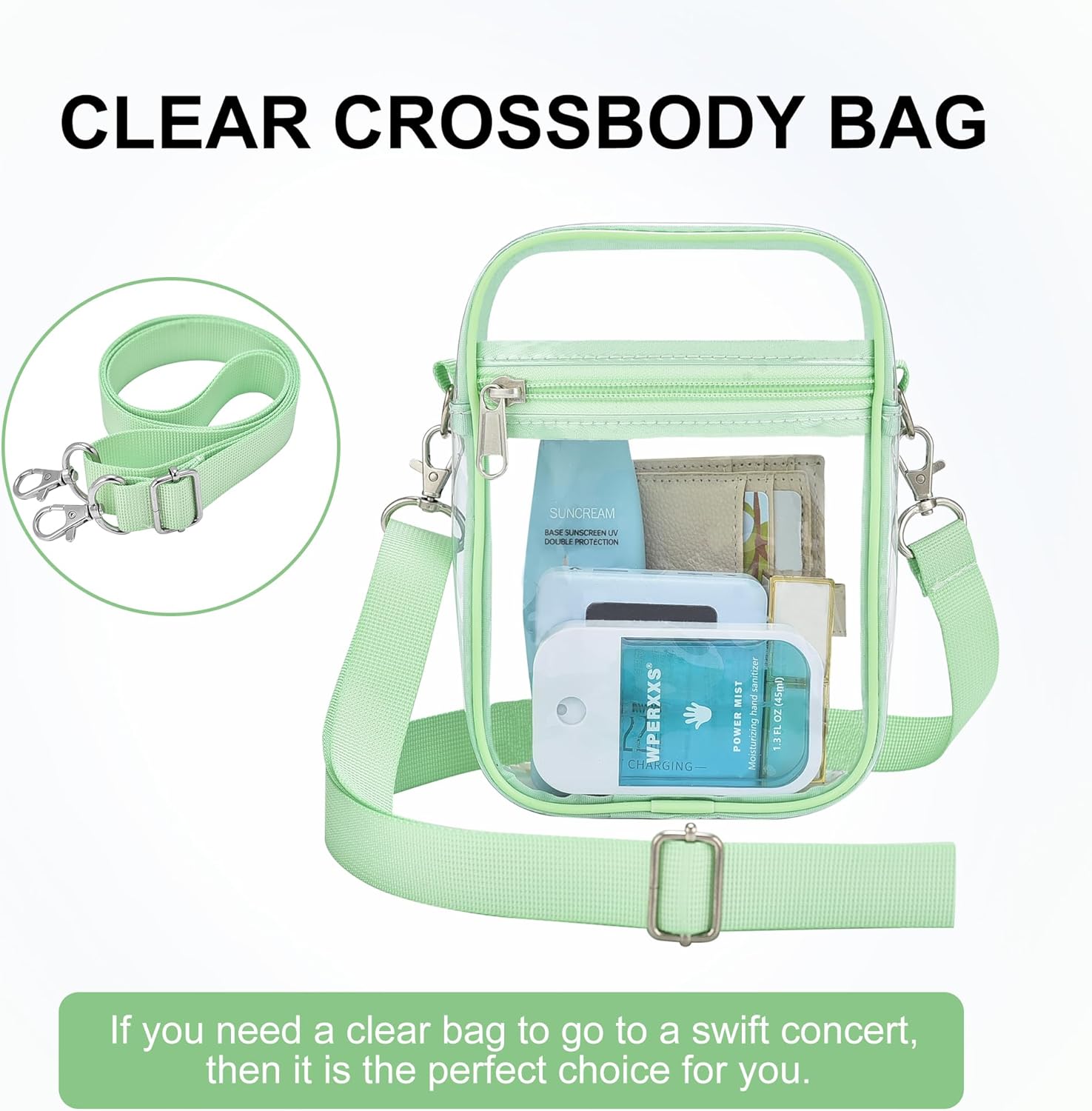Clear Stadium Bag 12×12×6 Policy Compliant Transparent Crossbody Purse, Waterproof PVC Clear Bag for Concerts Events
