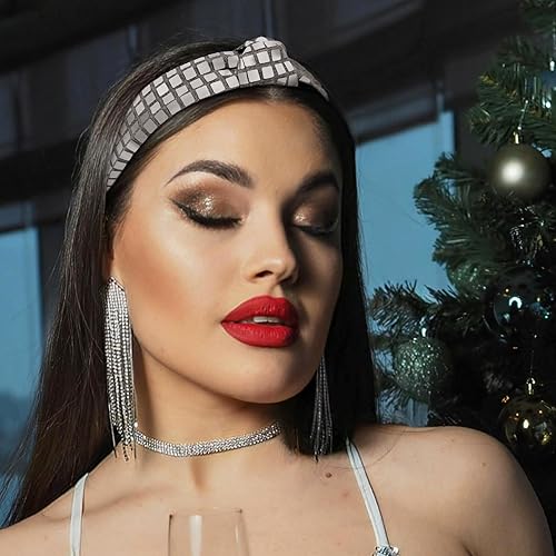 Miniatura 4 de 3 piezas de diadema de discoteca de los años 70 para mujer, diadema con lazo anudado con espejo plateado con purpurina para despedida de soltera