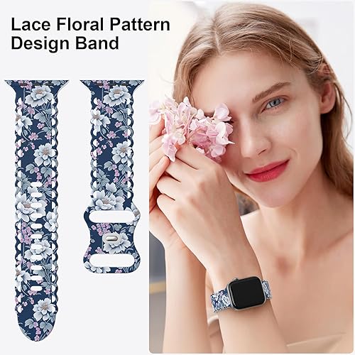 Miniatura 2 de Correa de encaje de flores compatible con Apple Watch Band de 1.575 pulgadas, 1.732 pulgadas, 1.614 pulgadas, 1.772 pulgadas, 1.772 pulgadas, 1.654