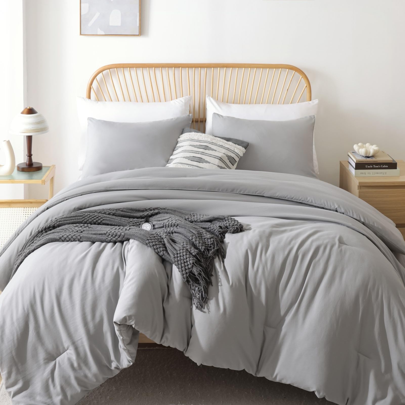 ROSGONIA Oversized King Comforter 120x120, 3pcs Super King Comforter (1 Gray Comforter & 2 Pillowcases) Super King Comforter Set 120x120 Bedding Quilt