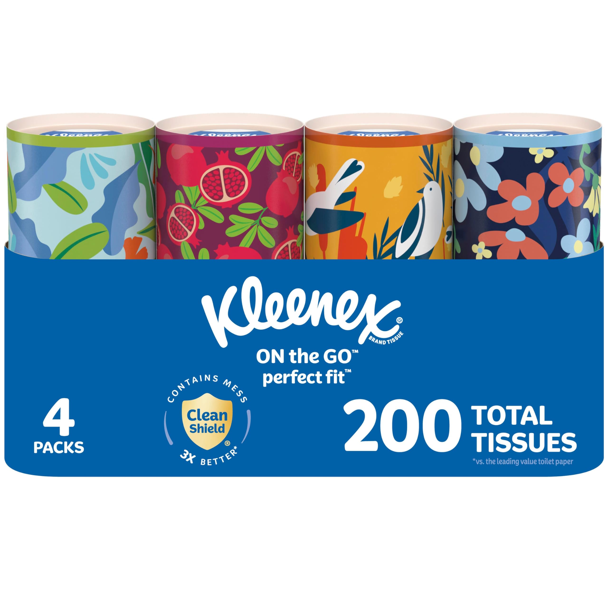 Kleenex Perfect Fit Facial Tissues, Car Tissues, 50 Tissues per Canister, 4 Count(Canisters)
