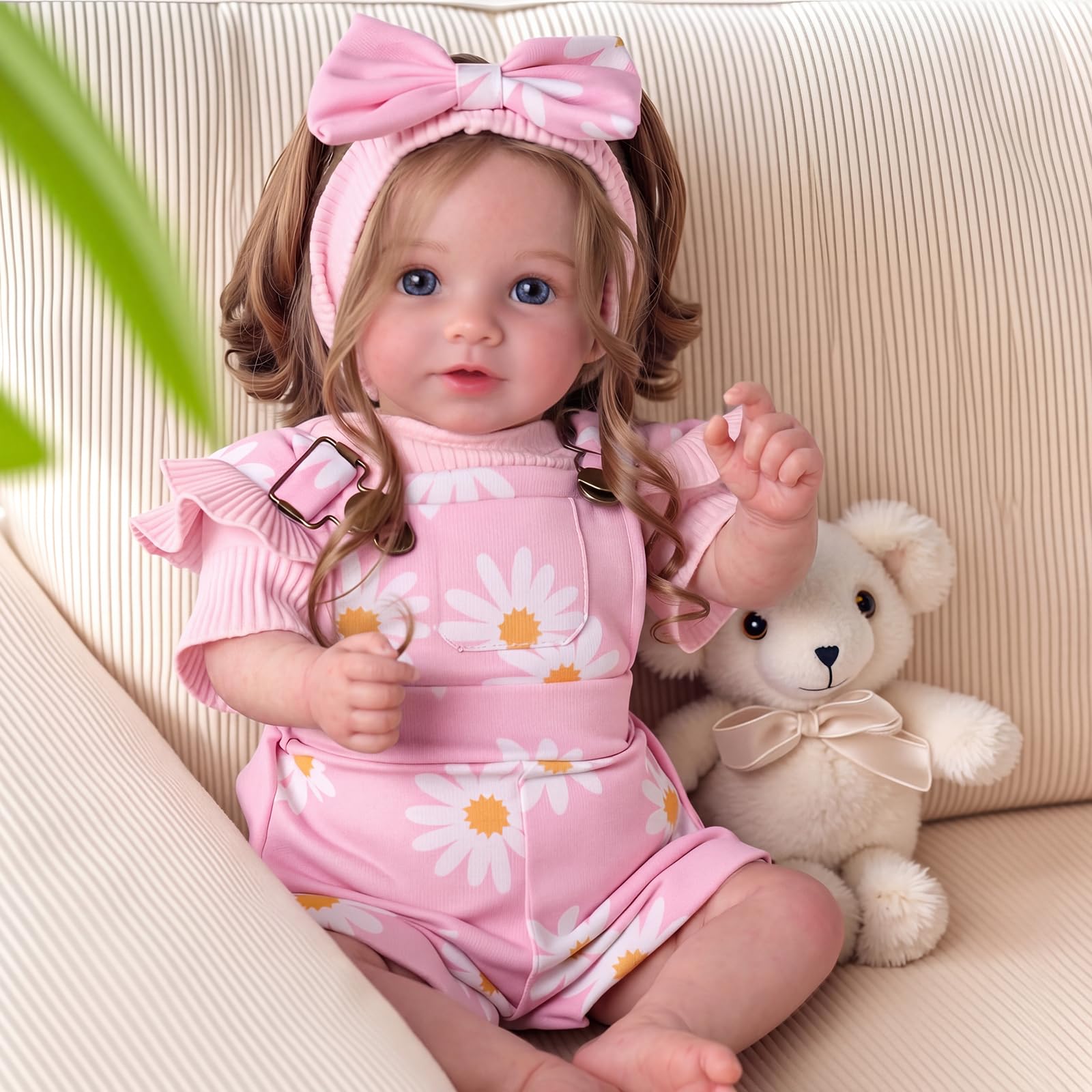 BABESIDE Reborn Baby Dolls - 20 Inch Realistic Baby Doll with Soft Cloth Body, Long Brown Hair Reborn Girl Doll That Look Real with Suit & Accessories for Kids Ages 3+