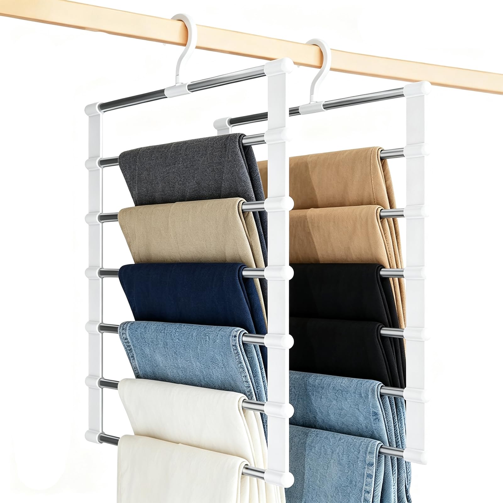 Rmeet Trouser Hangers,2 Pcs Space Saving Multi-Layer Pants Hanger