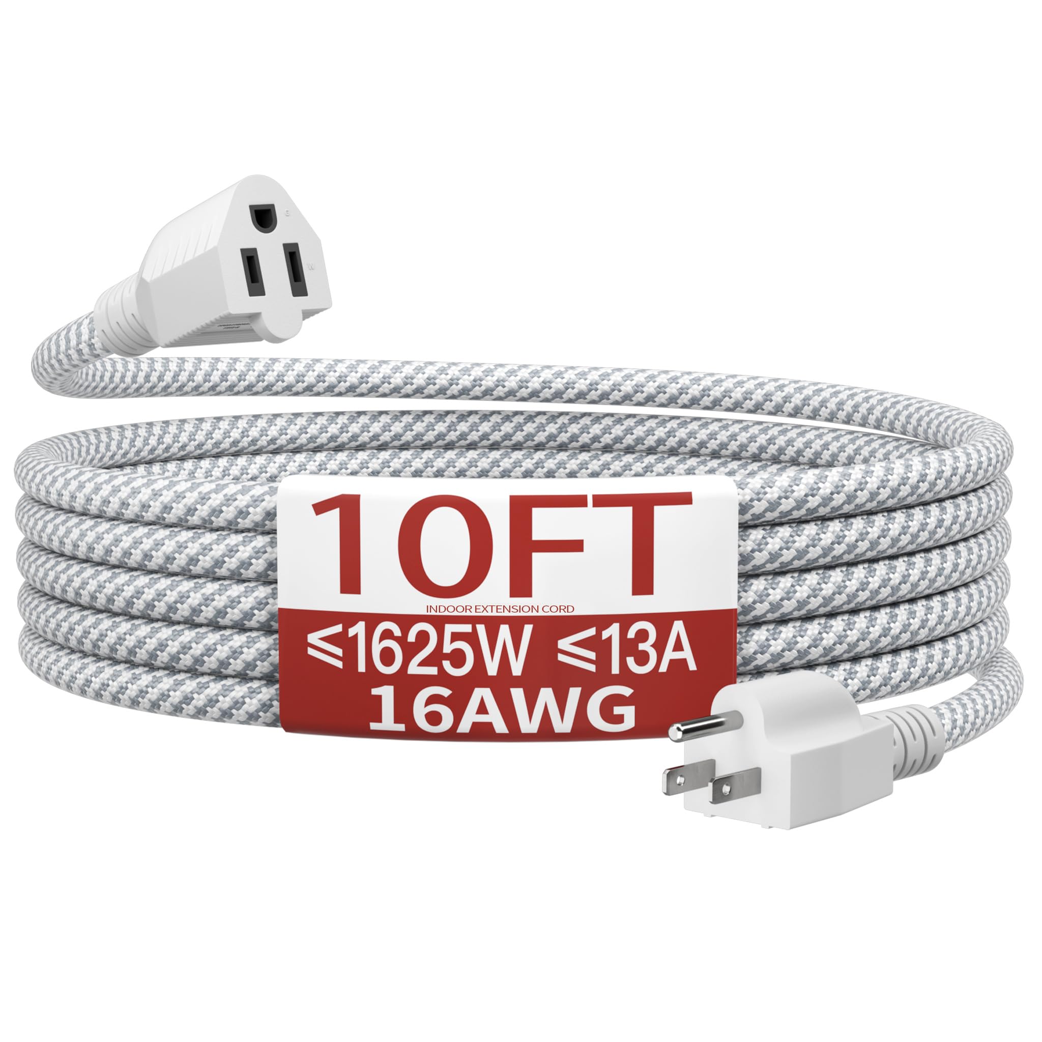 Skrizcable 16/3 10 FT Braided Extension Cord Indoor, 3 Prong Power Cable