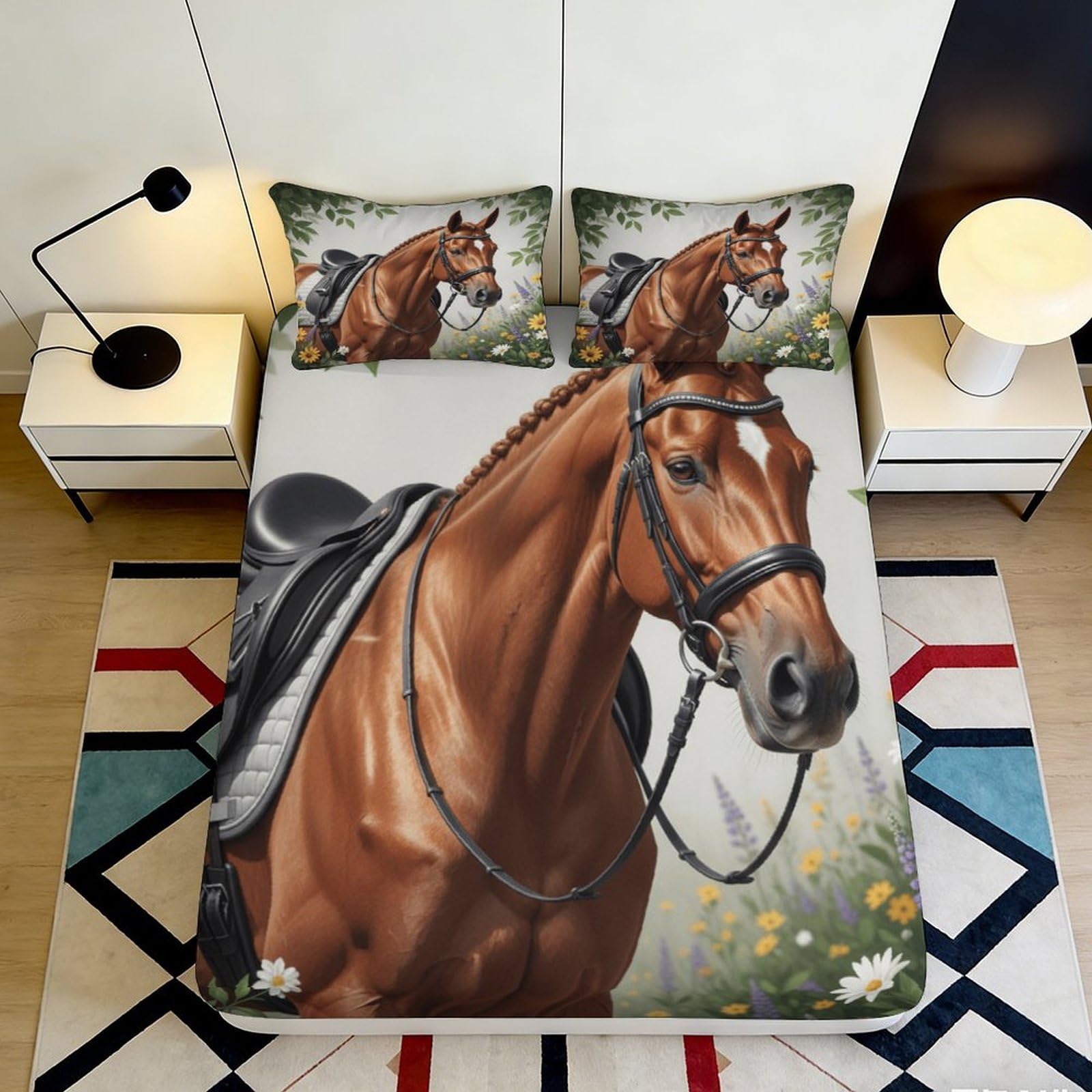 Jqzkxnhpbr Style-6 3D Printed Brown Horse Fitted Sheet Microfiber Soft Bed Cover For Bedroom Guest Room Dorm Artistic Decor Protection 90X200x25cm