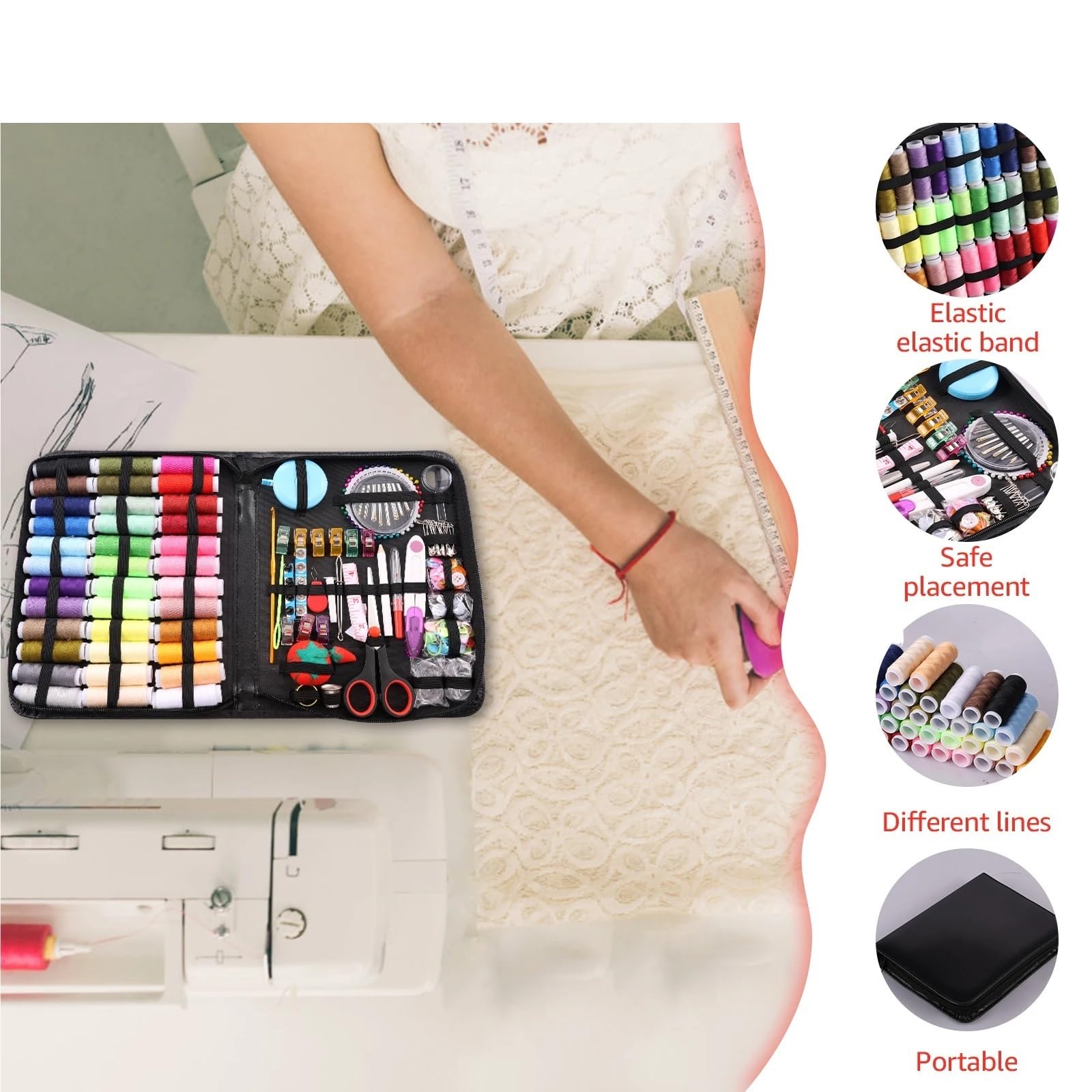Kit de 229 agujas e hilo for coser, accesorios con, tijeras, cinta métrica y más for el hogar, trabajo los viajes Kit de costura de viaje