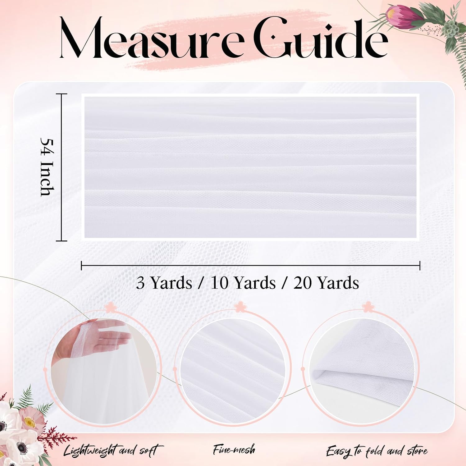 SiinvdaBZX White Tulle Fabric Roll, 54 Inch x 3 Yards