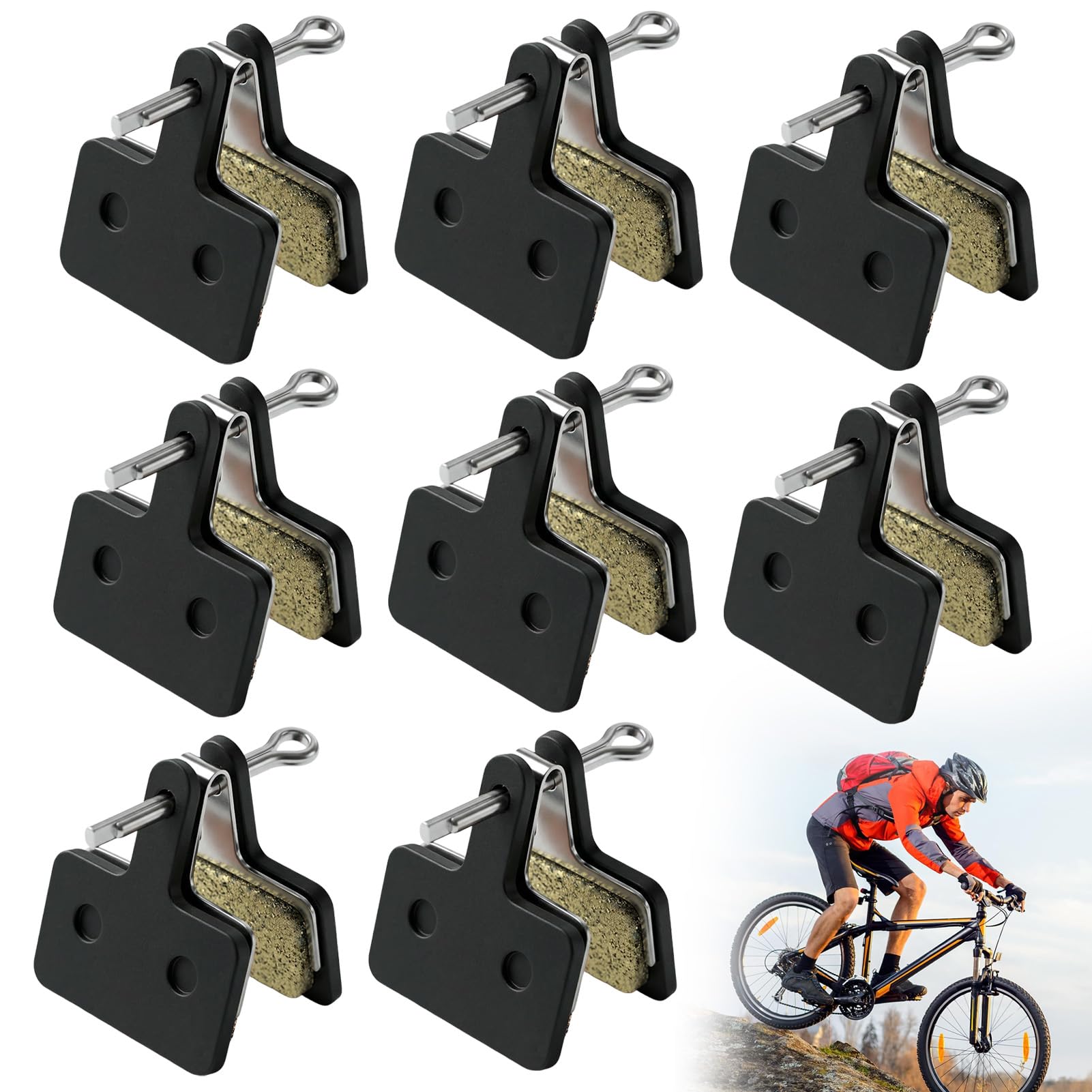 8 Pairs Bike Brake Pads for Mountain MTB Bike, Bicycle Brake Pads Replacement‌, Resin Bicycle Disc Brakes Compatible with Shimano M315 M355 M375 M395 M416 M446 M447 M475 M515 C501