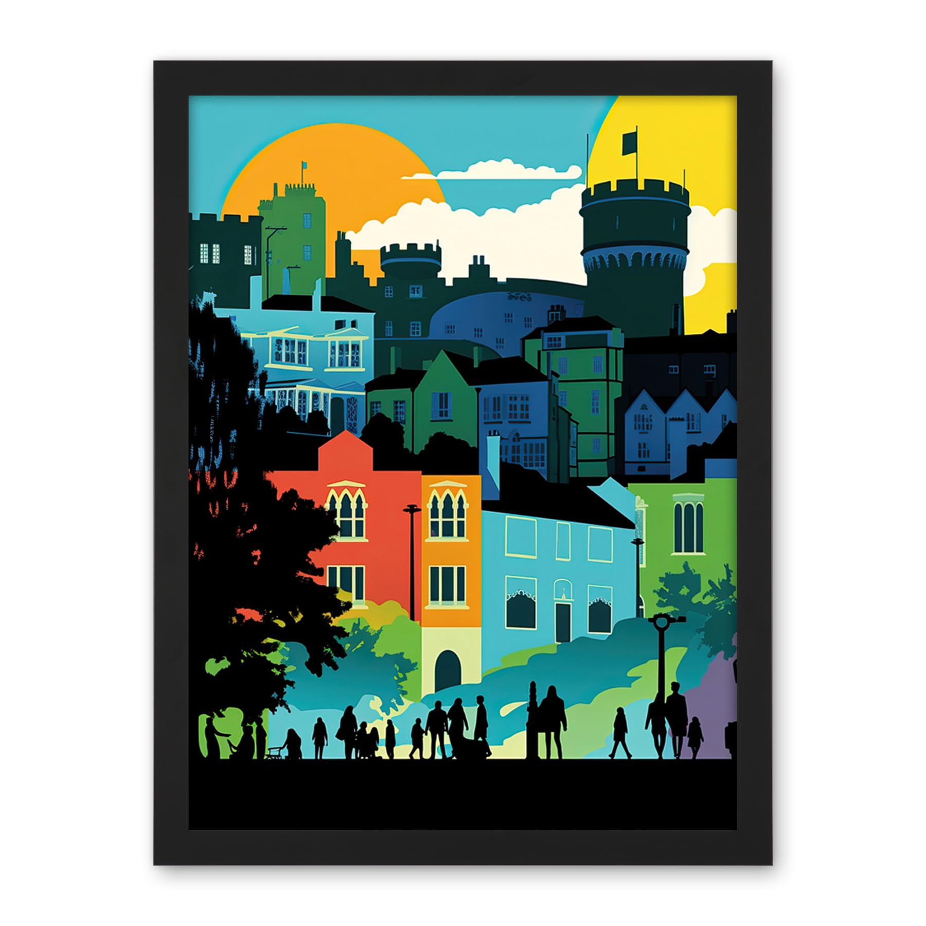 Artery8 Nottingham City Abstract Multicoloured Cityscape Artwork Framed Wall Art Print 18X24 Inch