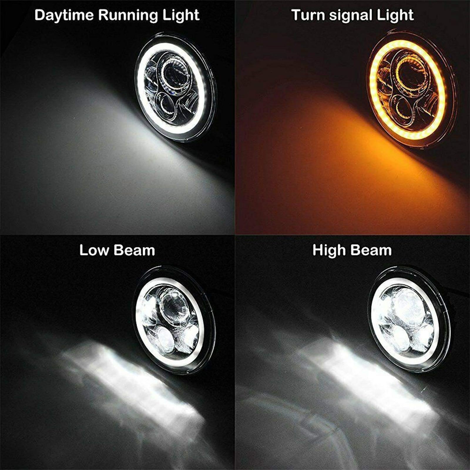 Fankexi Faro LED da 7 Pollici con Anello Halo Amber DRL Indicatore di Direzione 120W per Suzuki Samurai SJ413 SJ410 1980-1985