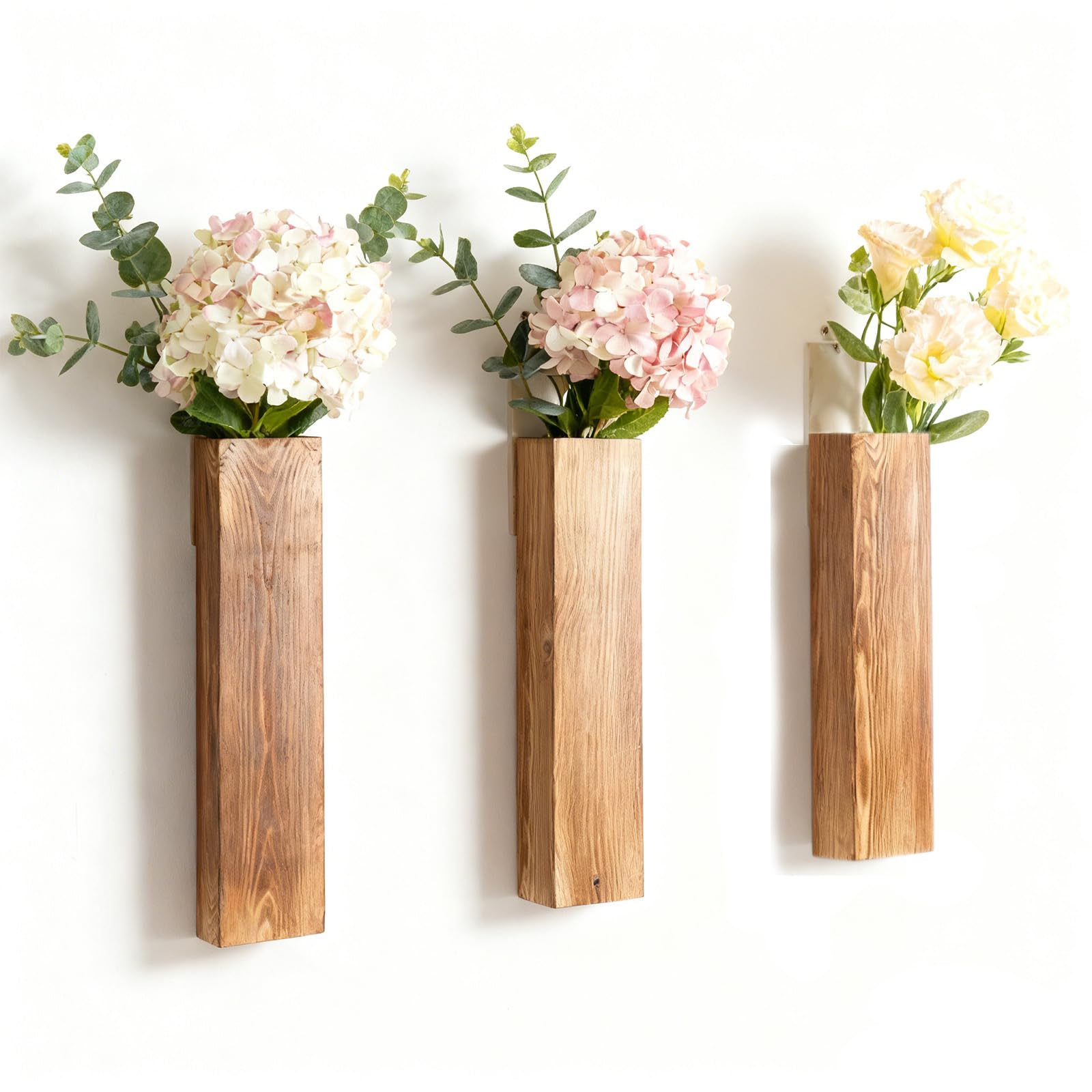 Jarrón de pared de madera para plantas interiores y flores secas juego de 3 piezas