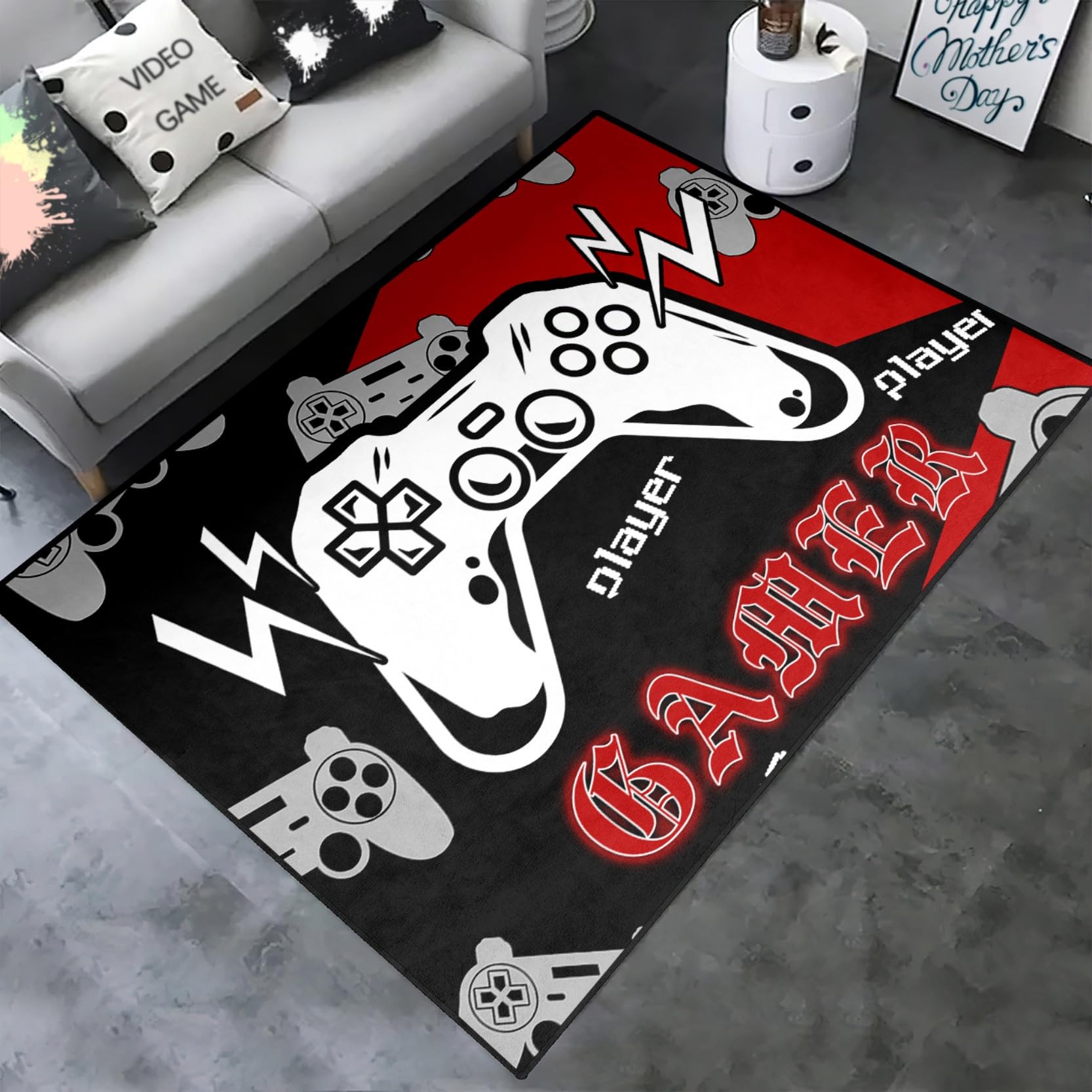 kodhyvj Gaming Area Rugs for Boys Game Style Bedroom Gamer Rug Boys Room Decor Video Game Bedroom Rug for Teens Controller Gamepad Mat Black, 2'5"x4'