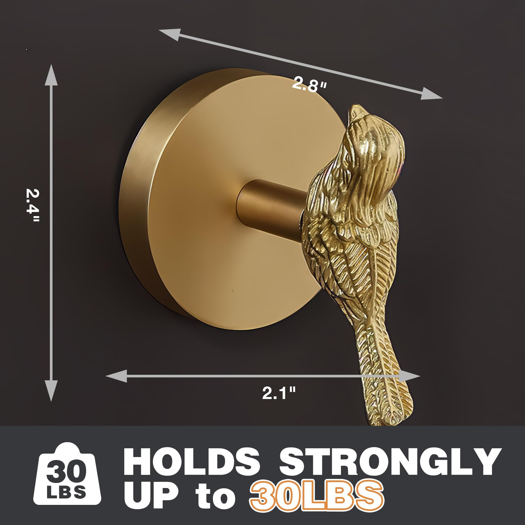 MEAKEO Brid Wall Hook, Solid Brass Heavy Duty Vintage Plant Hook. Used for Hanging Clothes, Hats, Towels, Bags, Organizing Decorative Wall Hooks