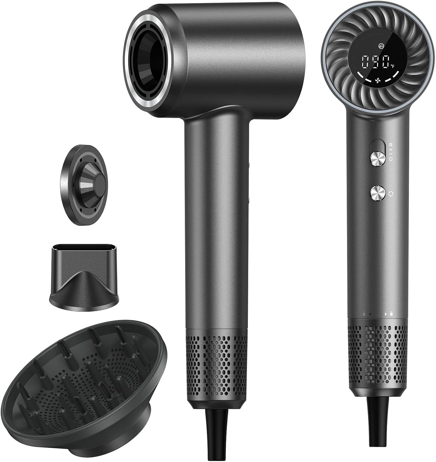 Hair Dryer, 150000 RPM Brushless Motor with 500M Negative Ions, Fast-Dry Lightweight Design, ThermoControl & Magnetic Nozzle/Diffuser, Low Noise Salon Blow Dryer for All Hair, Travel, Home