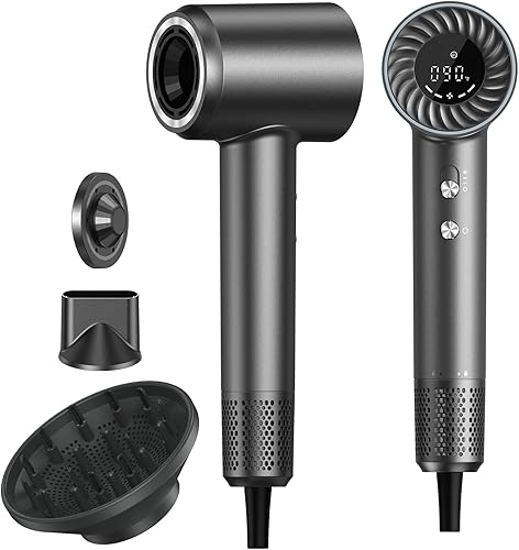 Hair Dryer, 150000 RPM Brushless Motor with 500M Negative Ions, Fast-Dry Lightweight Design, ThermoControl & Magnetic Nozzle/Diffuser, Low Noise Salon Blow Dryer for All Hair, Travel, Home