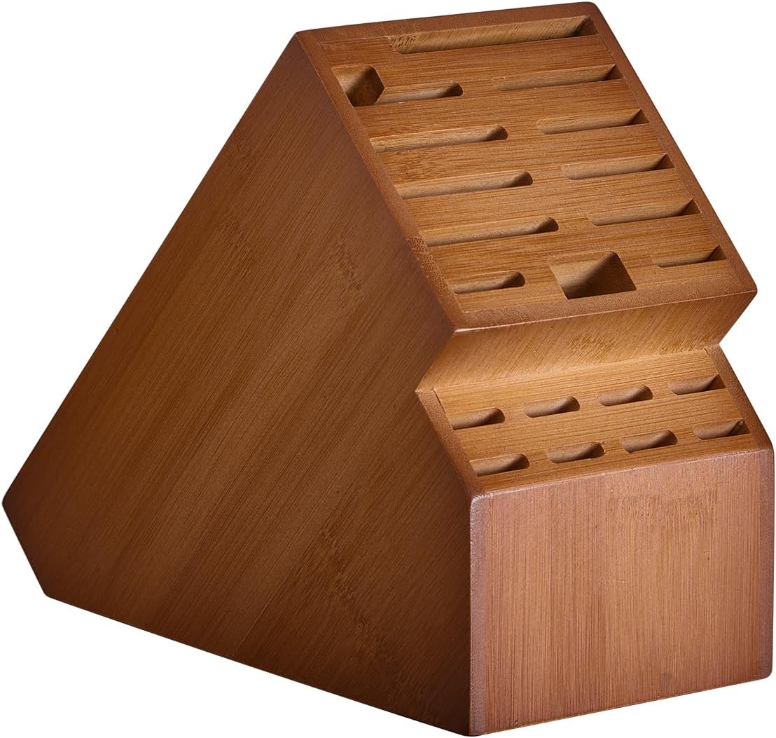 Knife Block Countertop Butcher's Knife Rack and Organizer 20 Slot Knife Holder Large Bamboo Knife Rack (Knife Not Included), Universal Knife Rack Strap Brown Large