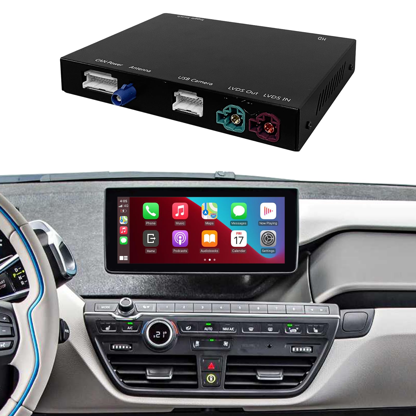 Road Top Wireless Carplay Retrofit Kit Decoder for BMW i3 I01 2012-2017 Year with NBT System, Compatible with Apple Carplay/Android Auto/Mirrorlink/Navigation/Camera