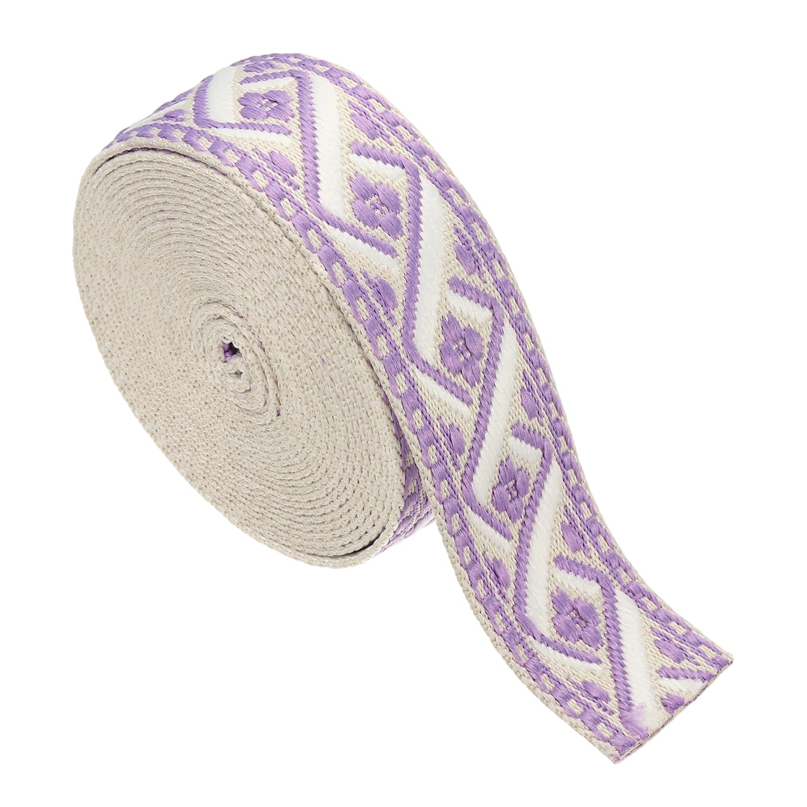 sourcing map 4.75 Yards Cotton Webbing Strap, 1.5-inch(38mm) Jacquard Webbing Ribbon Embroidery Polyester Webbing Straps Purse Strap Belt for Purse Bag Crafts Clothing, Khaki-Purple