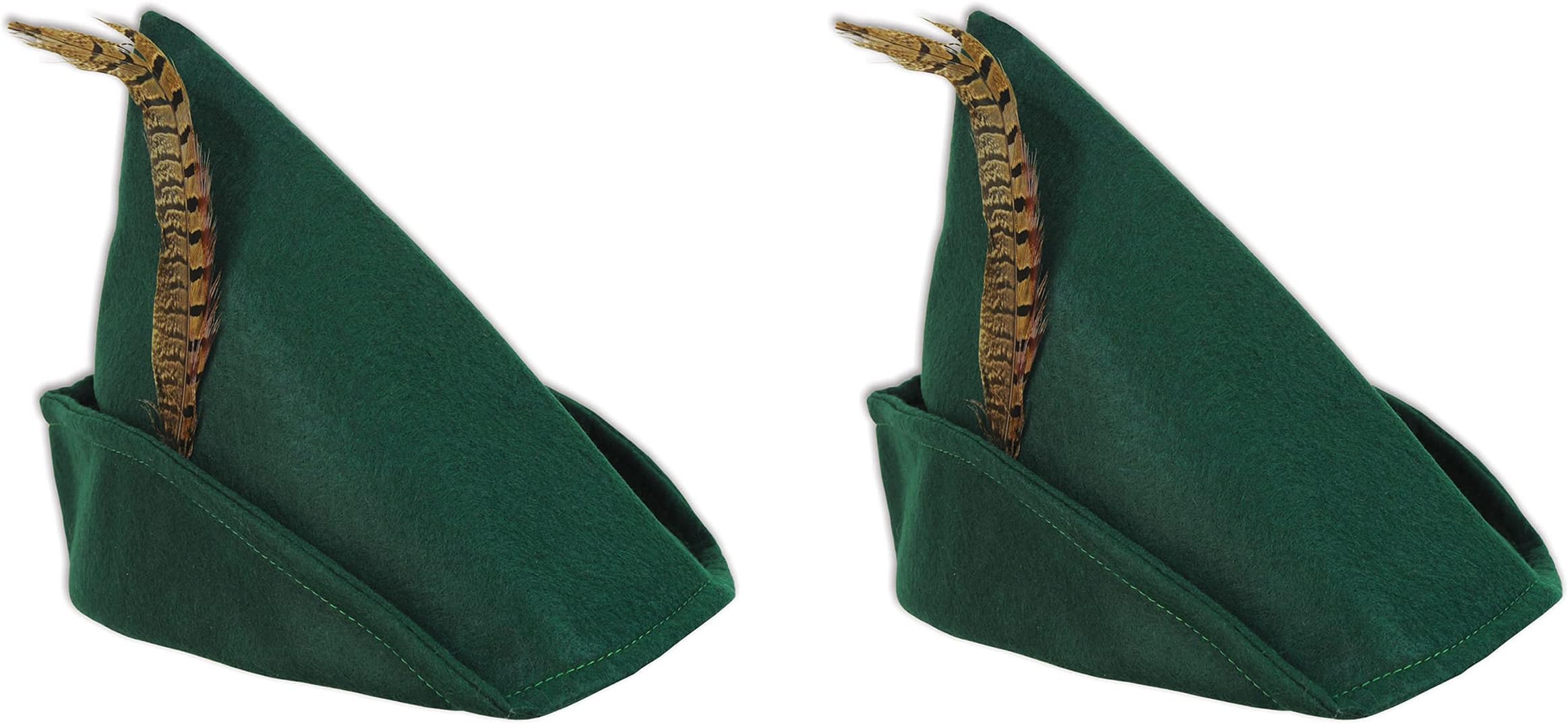Felt Robin Hood Hats – 2 Pack, Dark Green Costume Headwear with Feather Accent, Fantasy, Medieval, Renaissance, Oktoberfest and Halloween Party Accessories, Photo Booth Prop, Adult Size