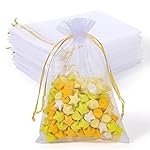 100PCS Premium White Organza Bags with Gold Drawstring, 4x4.72inch Wedding Favor Gift Bags, Mesh Pouch for Jewelry, Party, Christmas, Festival, Bathroom Soaps, Makeup Organza, Wrapping Supplie