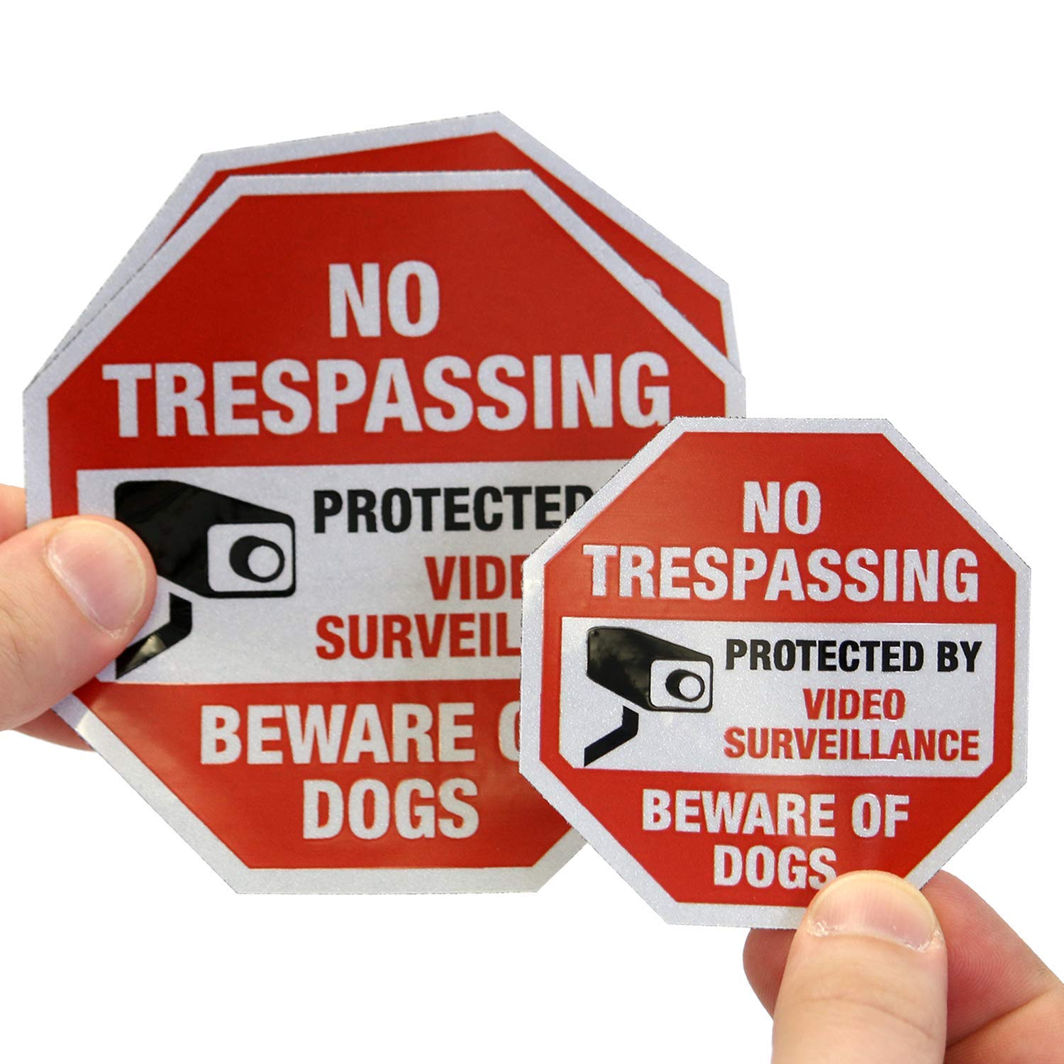 SmartSign No Trespassing - Beware of Dogs, zestaw naklejek do monitoringu wideo | dwie 10 cm x 10 cm i jedna 7 cm x 7 cm odblaskowa naklejka samoprzylepna