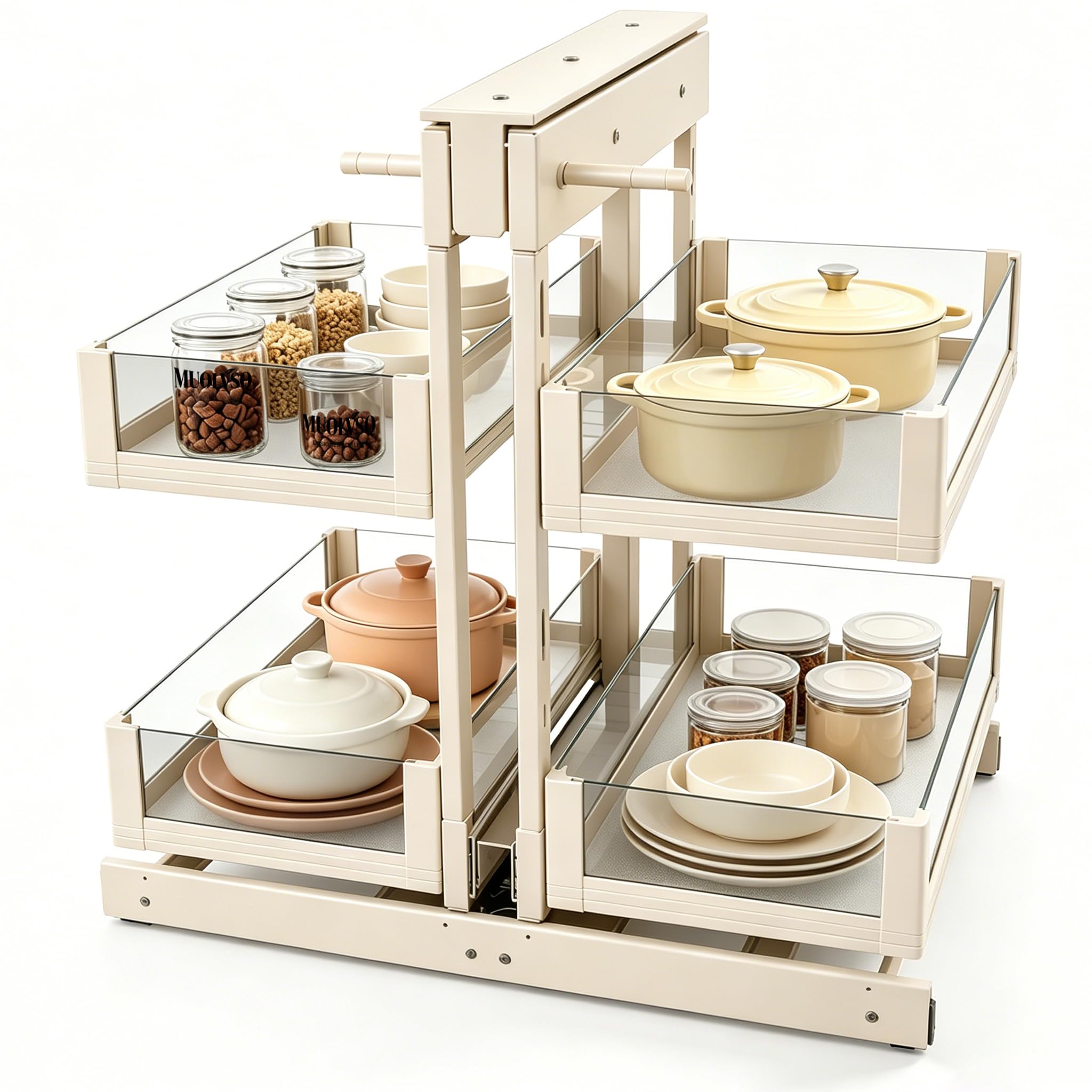 Organiseur extractible à 2 niveaux pour armoires d'angle aveugles - Solution de rangement de cuisine (blanc, convient pour une ouverture de porte minimale de 33 cm/66 cm + armoires)