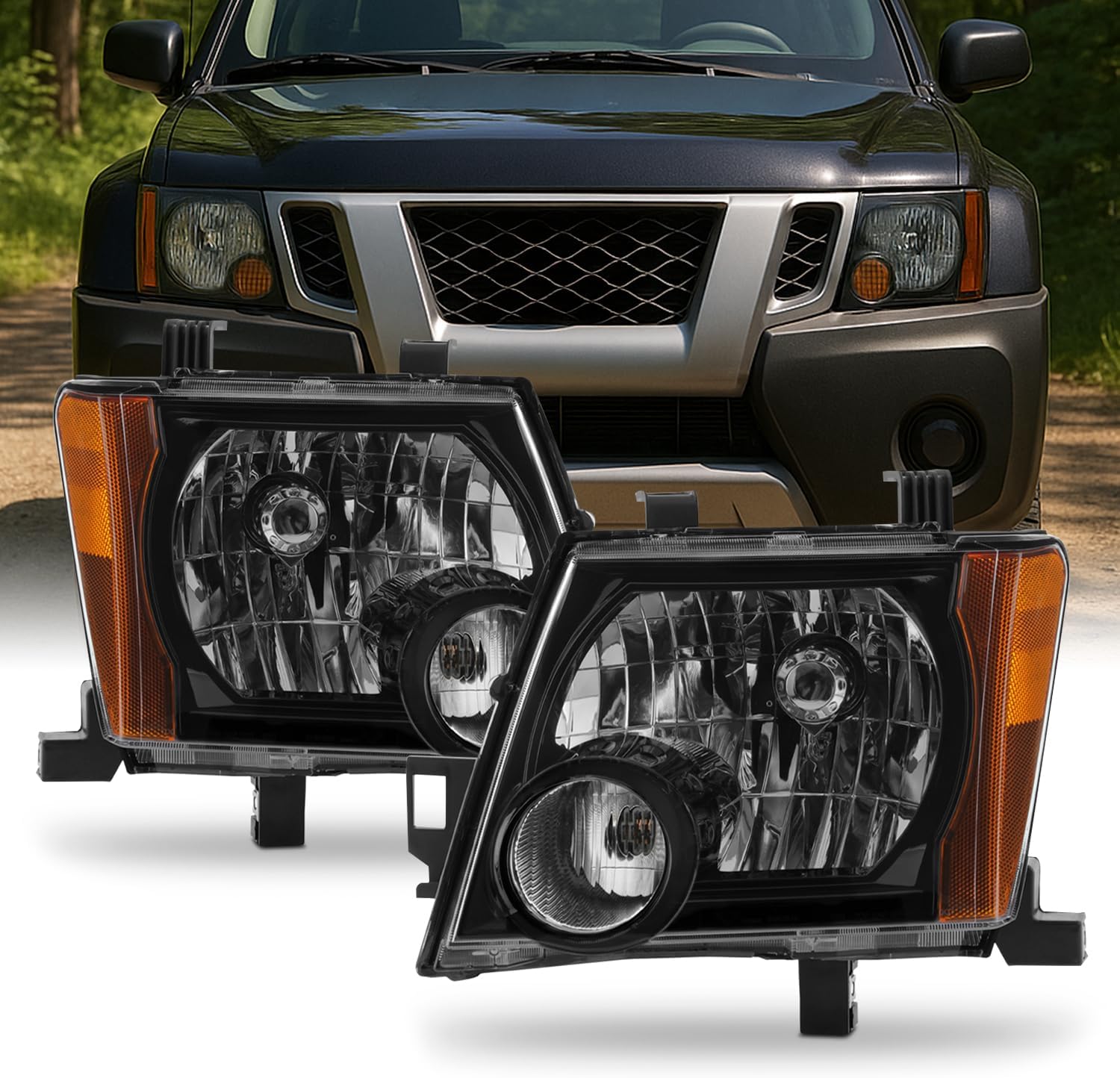 AKKON - Fit 2005-2015 Nissan Xterra 05-15 OE Style Halogen Type Headlight Headlamp Assembly Black Housing Driver - Passnger Side Direct Replacement