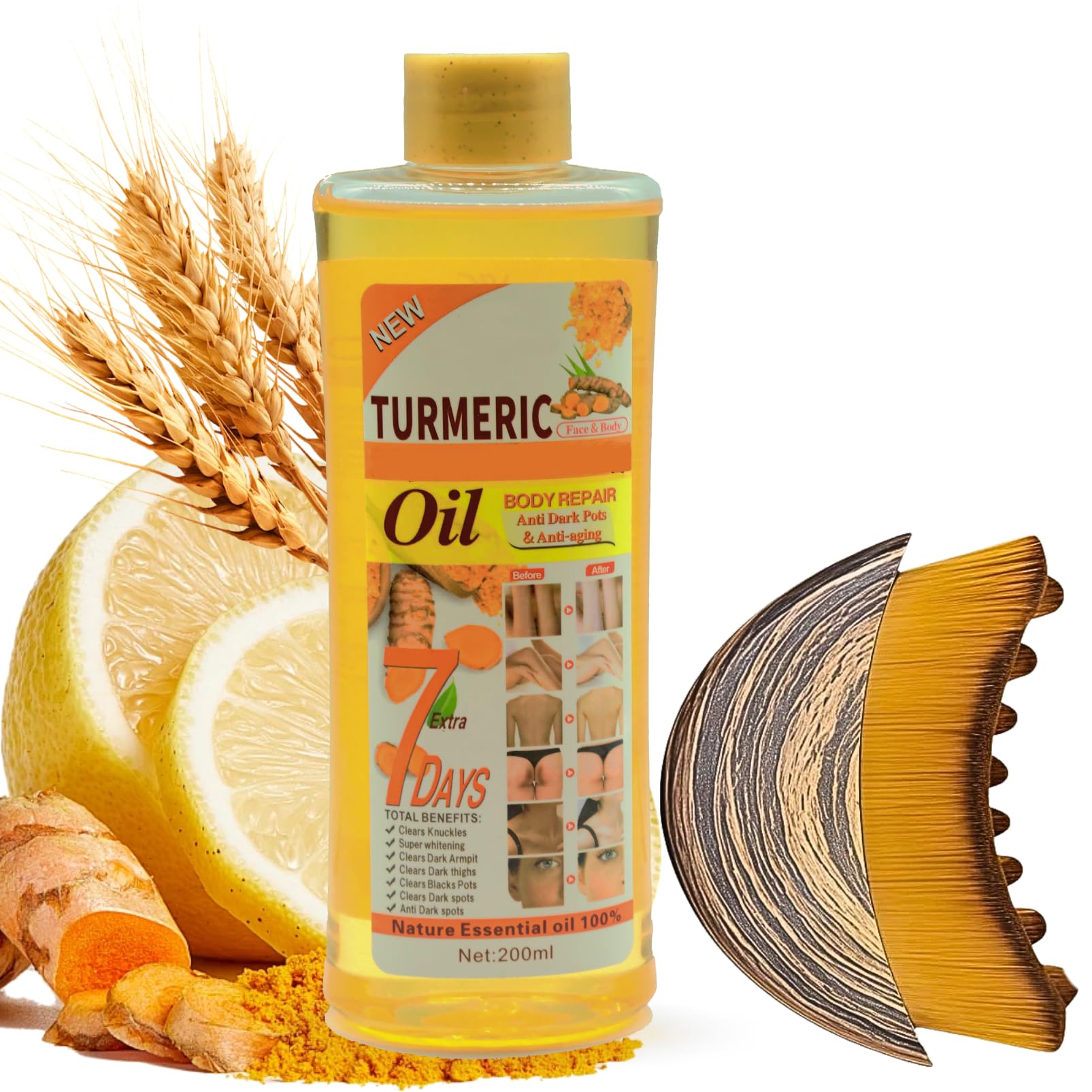 200ML Turmeric Oil for Arthritis & Pain Relief, Turmeric Massage Oil for Arthritis Sore Muscles,Dark Spot Remover Turmeric Body Oil, Body Moisturiser Massage Therapy for Hair Face Body Skin