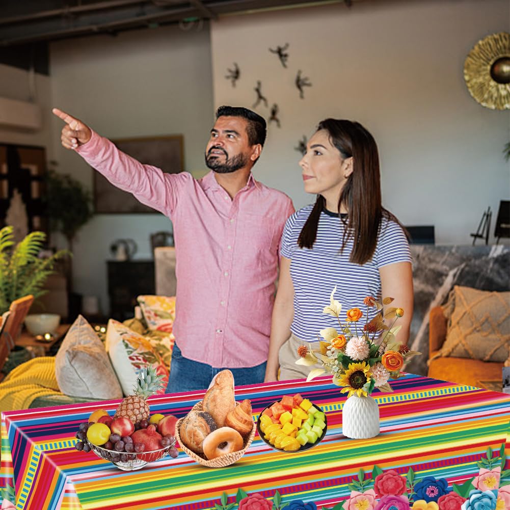 Embhlitfe 2 tovaglie messicane per feste, decorazioni per feste messicane Cinco De Mayo, 137 x 274 cm, tovaglia in plastica floreale per feste messicane, decorazioni per la tavola