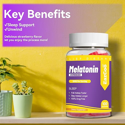 Miniatura 4 de Gomitas de melatonina de 10 mg, suplemento dietético de melatonina, 100 gomitas con sabor a fresa, suministro para 50 días