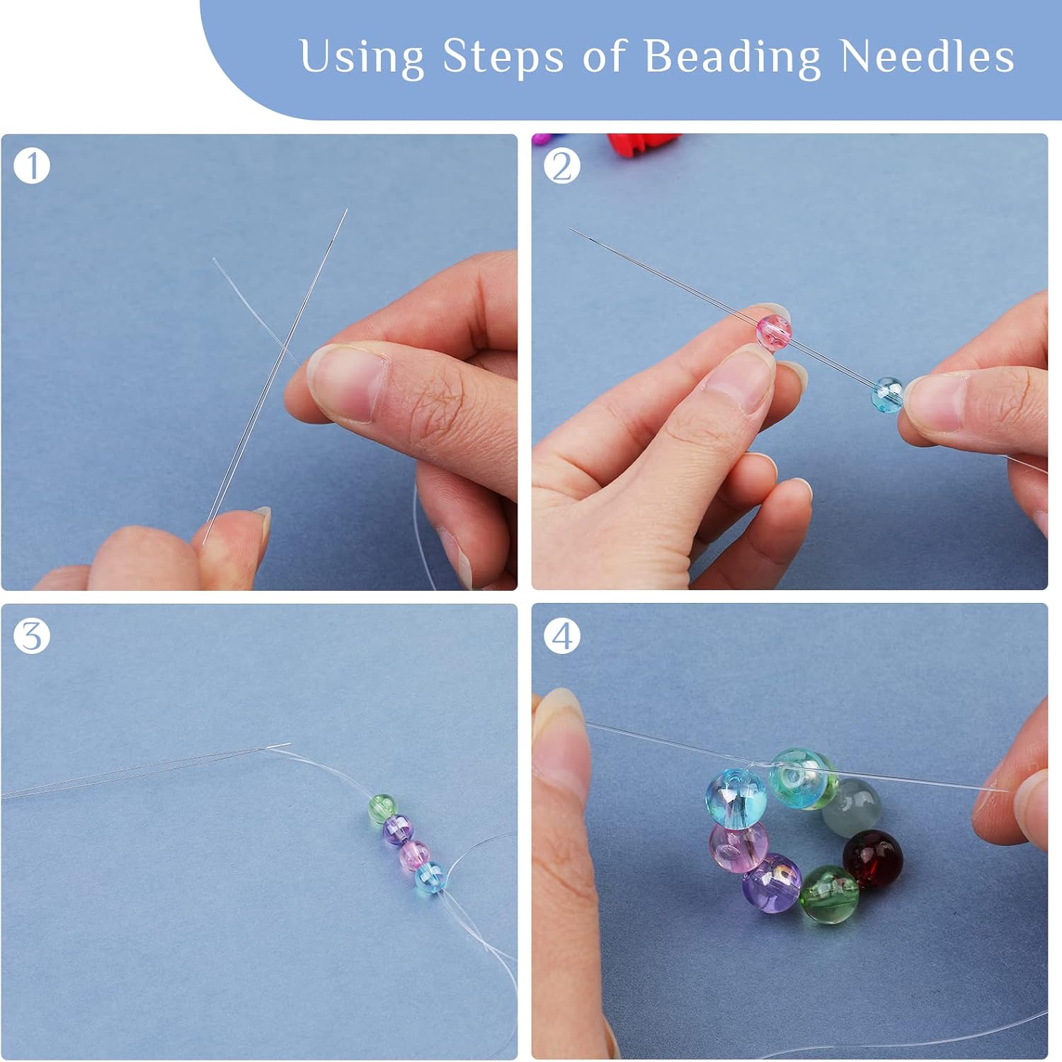 Zxiixz Beading Needles,10 Sizes Long Beading Needles Beading Seed Beads Needles Large Eye Beading Needles Set with Yarn Scissors,Thimble,Needle Threaders,Needle Bottle,for Jewelry Making