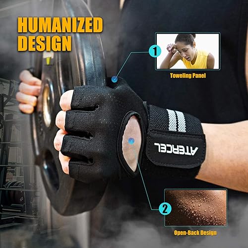 Miniatura 5 de ATERCEL Guantes de entrenamiento transpirables con soporte de muñeca para gimnasio, ejercicio, dominadas, súper ligeros para hombres y mujeres,