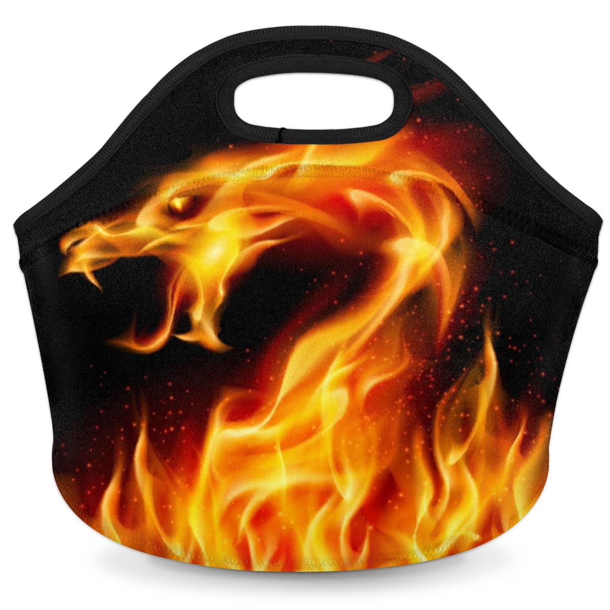 Fiery Dragon Neoprene Lunch Bag, Abstract Soft Insulated Lunch Box Tote Container Cooler Warm Picnic Bags for Women Men