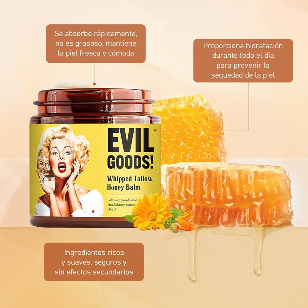 Evil Goods Crema Original, 120g Evil Goods Crema Original Facia, Beef  Tallow for Skin, Honey Sebo de res Rostro Cuerpo Hidratante de Res Batido y  Miel, Cebo de Res para la Cara :