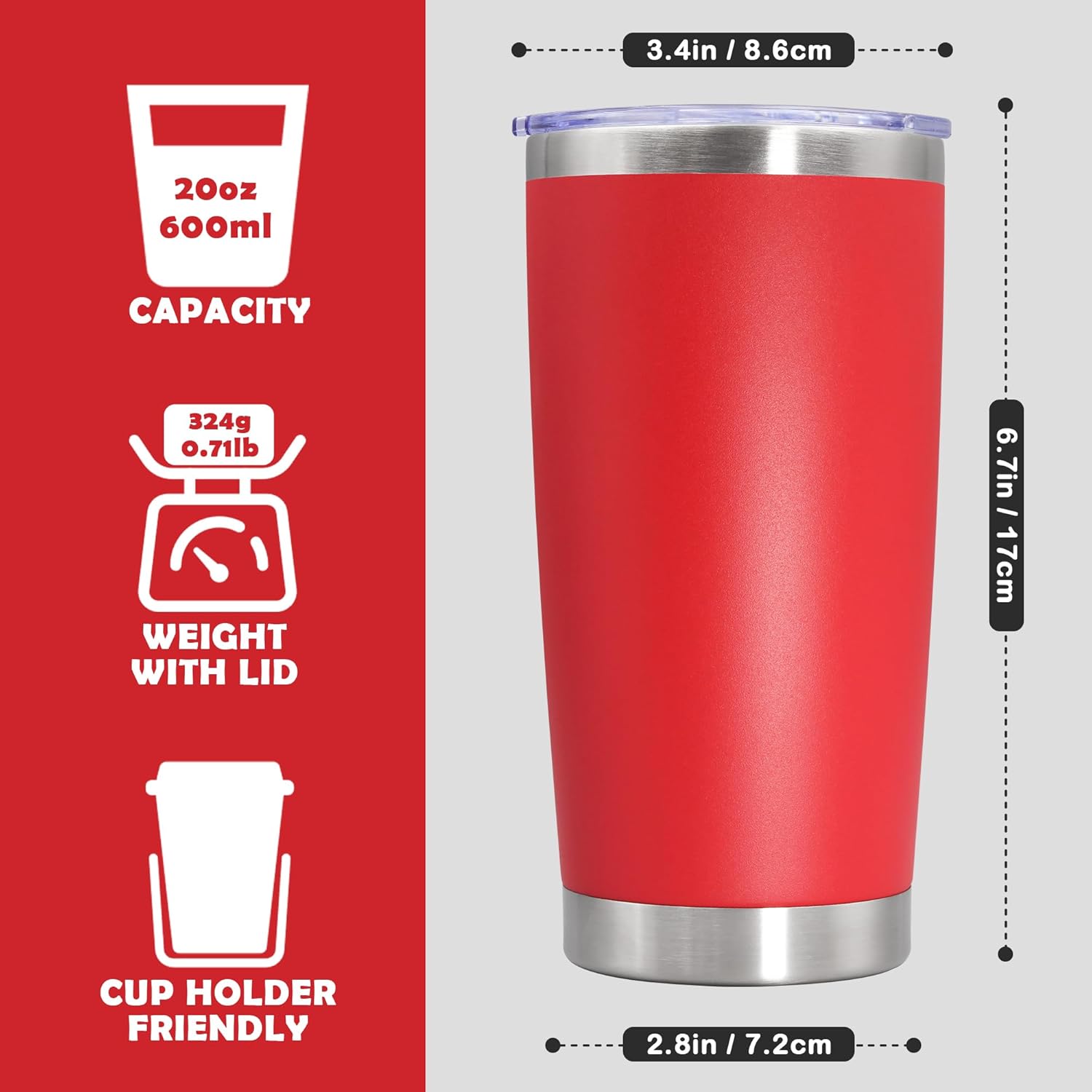 20oz Tumbler Bulk Stainless Steel Tumbler Cup with Lid Vacuum Insulated Double Wall Travel Mug, Durable Powder Coated Travel Coffee Tumbler Mug for Hot & Cold Drinks, Red,8 Pack - Image 4