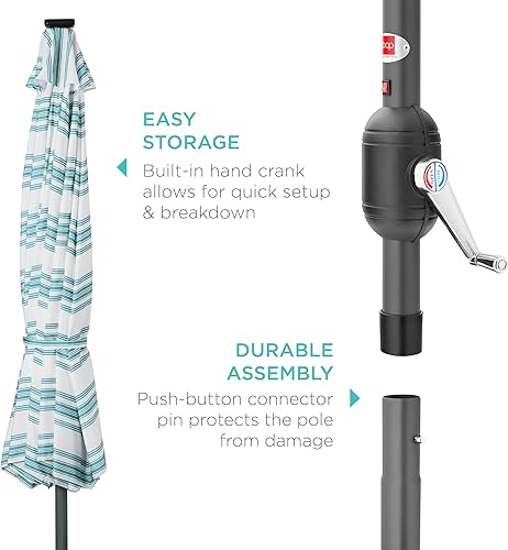 Vista 276 de Best Choice Products - Sombrilla solar de 7.5 pies para exteriores, patio, mesa, mercado, terraza, piscina con inclinación, manivela, luces LED