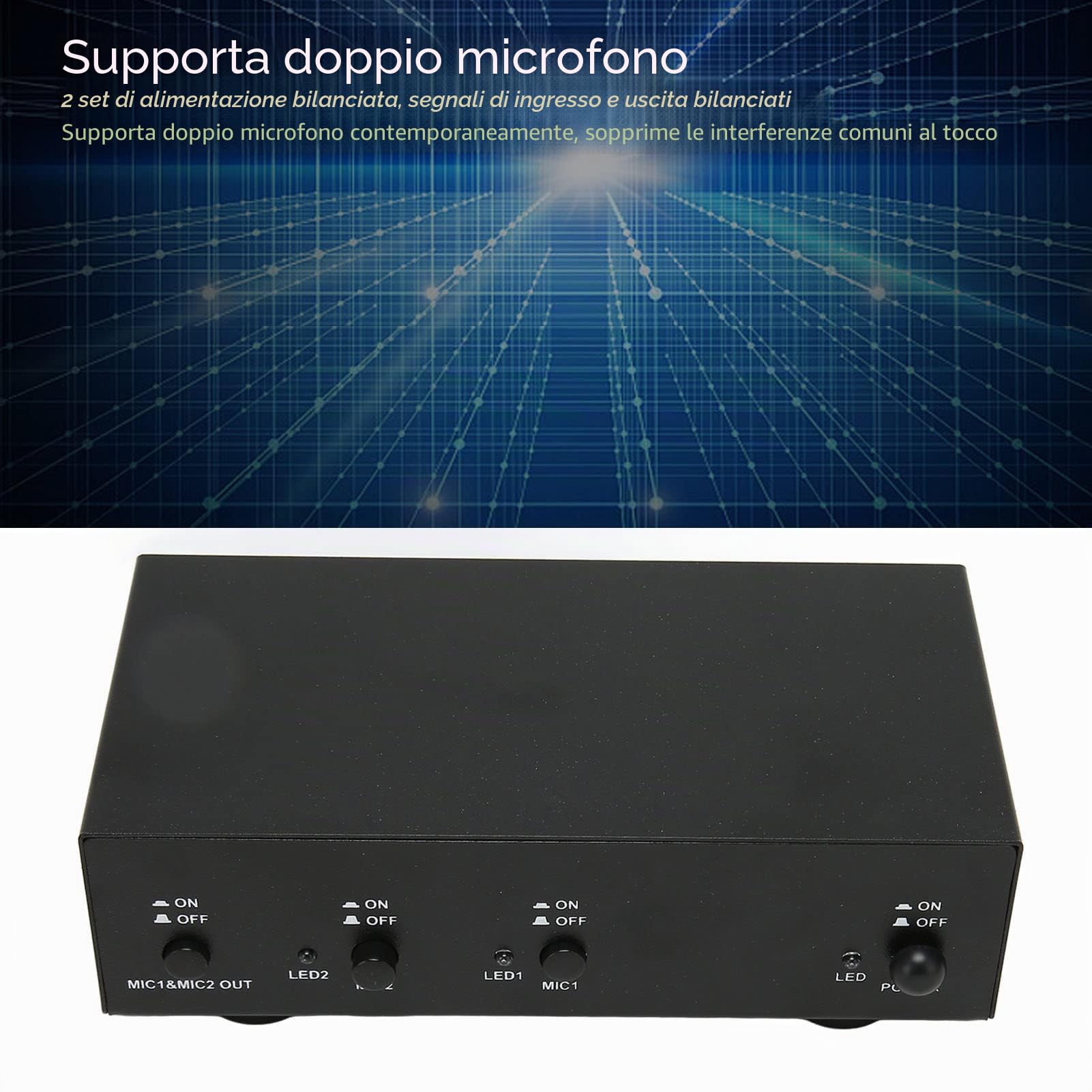 Alimentazione , Alimentazione a 2 Canali 48 V con Cavo XLR, Alimentatore Universale per Apparecchiature di Registrazione Musicale, Filtro Passa-basso