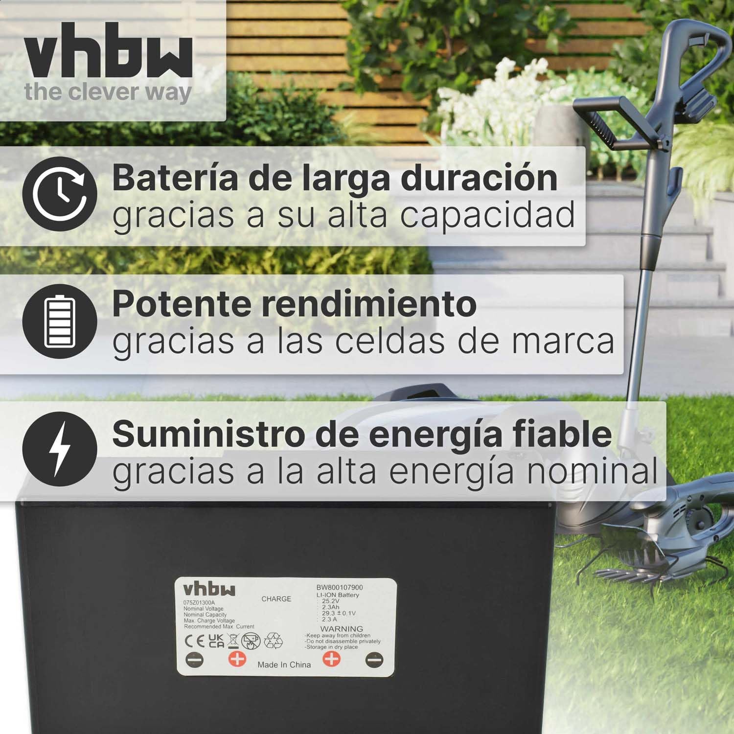 vhbw Batería Recargable reemplaza Zucchetti 075Z01300A | para robot cortacésped (2300 mAh, 25,2 V, Li-Ion)