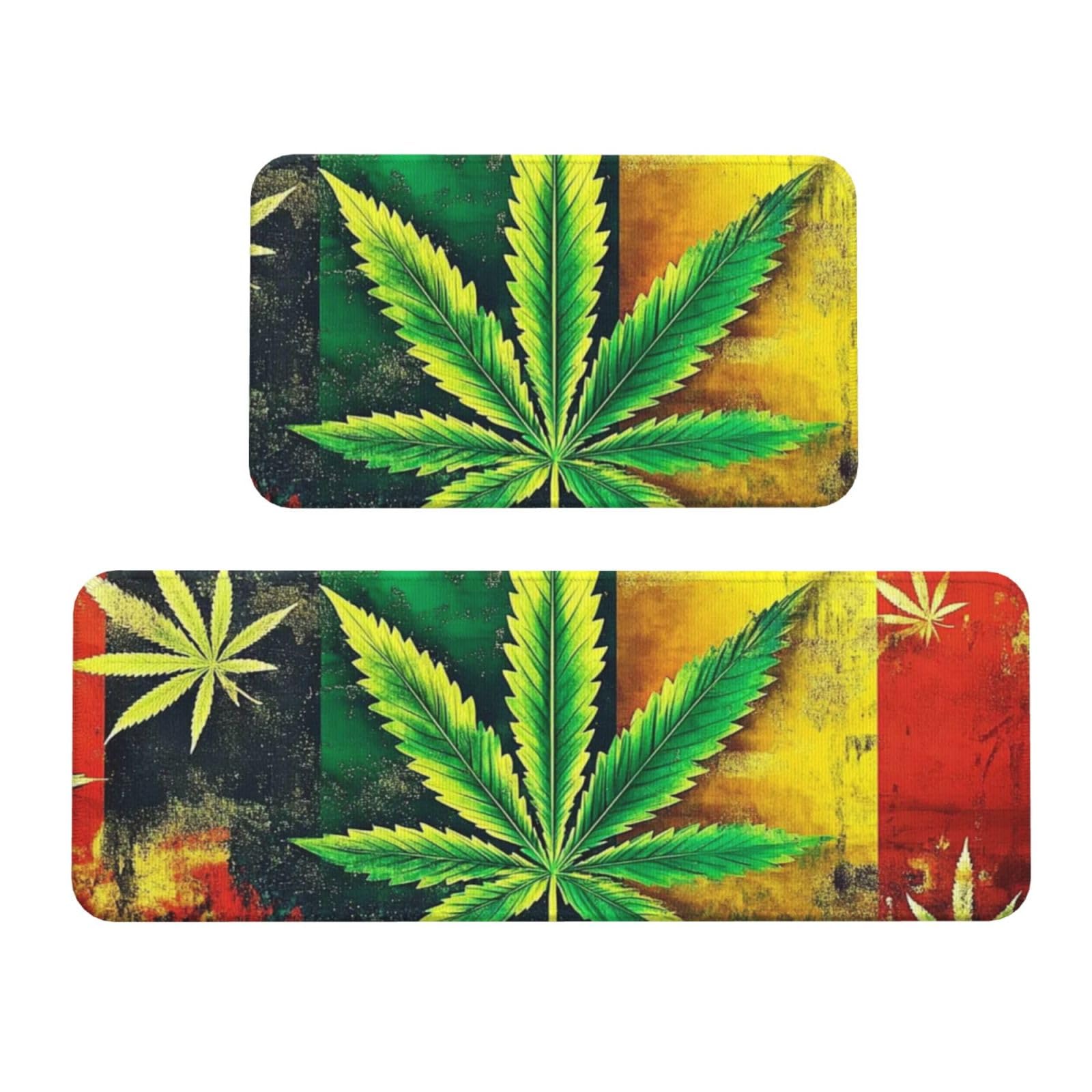 Tapetes de cocina de pie cómodos y mullidos, juego de 2 alfombras lavables con hojas 3D