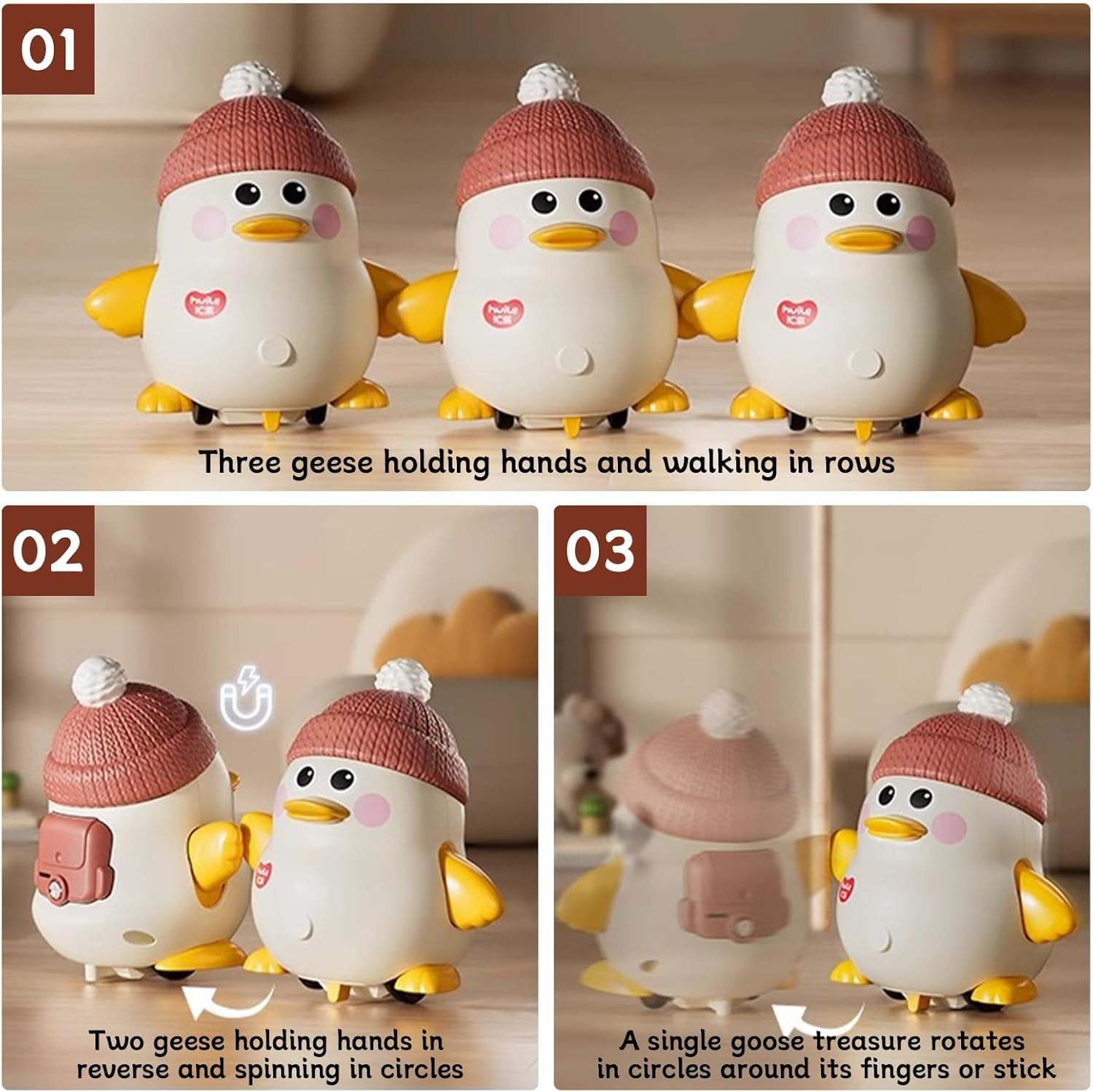 Tummy Time Duck Family Toy Walking with Baby Crawling Ducks, Swinging Crawling Walking Duck for 6-12 Months Toddlers Boy Girl, Christmas Stocking Stuffers