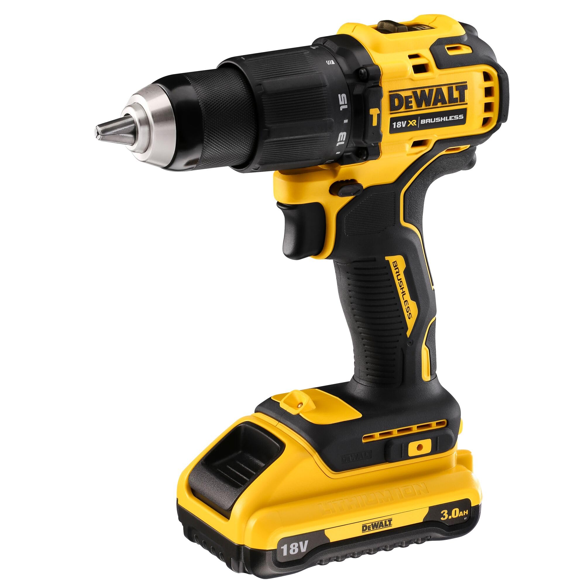 DEWALT DCD709L2T-QW - Trapano Avvitatore Compatto 2 Velocità con percussione 18V motore BRUSHLESS. DOTAZIONE: 2 batterie XR Litio da 3.0Ah, caricabatterie, gancio per cintura, valigetta TSTAK.