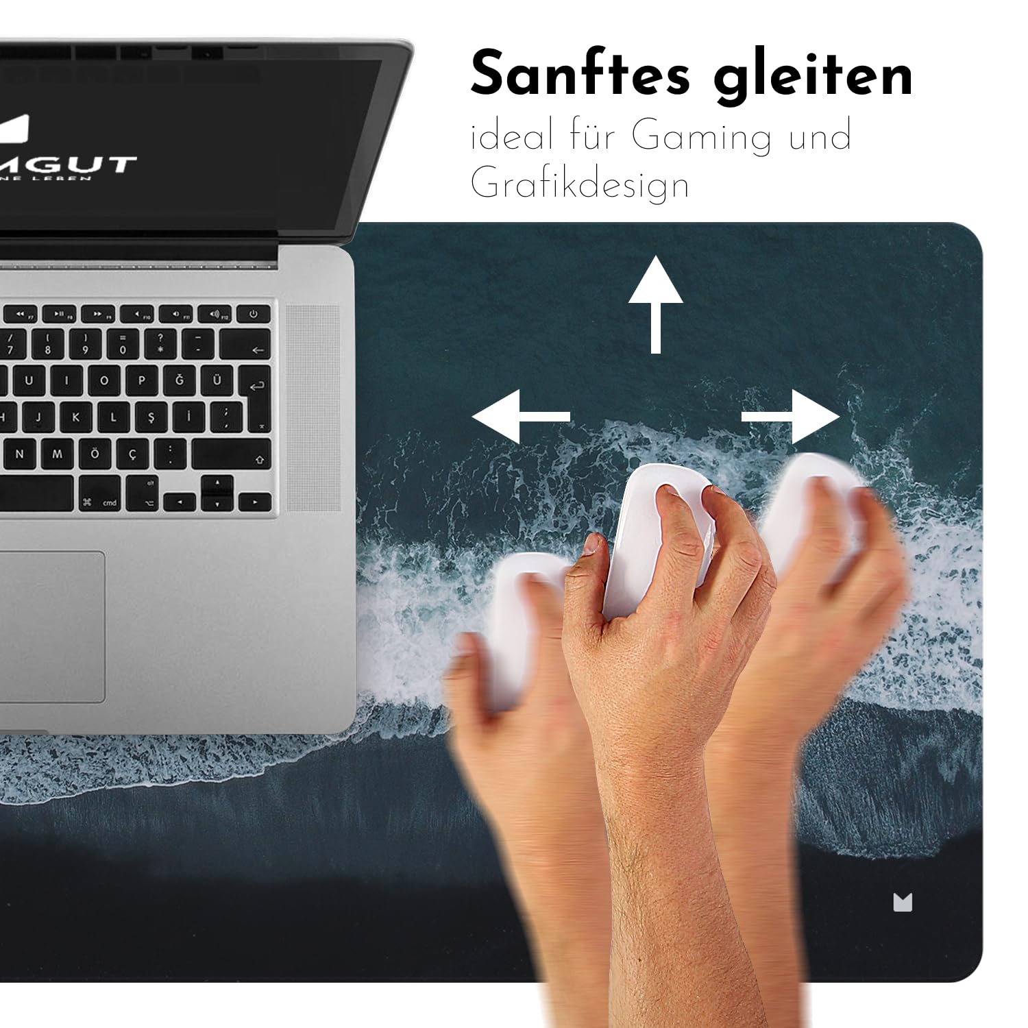 FORMGUT Tapis De Bureau Avec Motif Waves 80x40 Cm - Tapis De Souris XXL En Feutre Pour Ordinateur Et Gaming