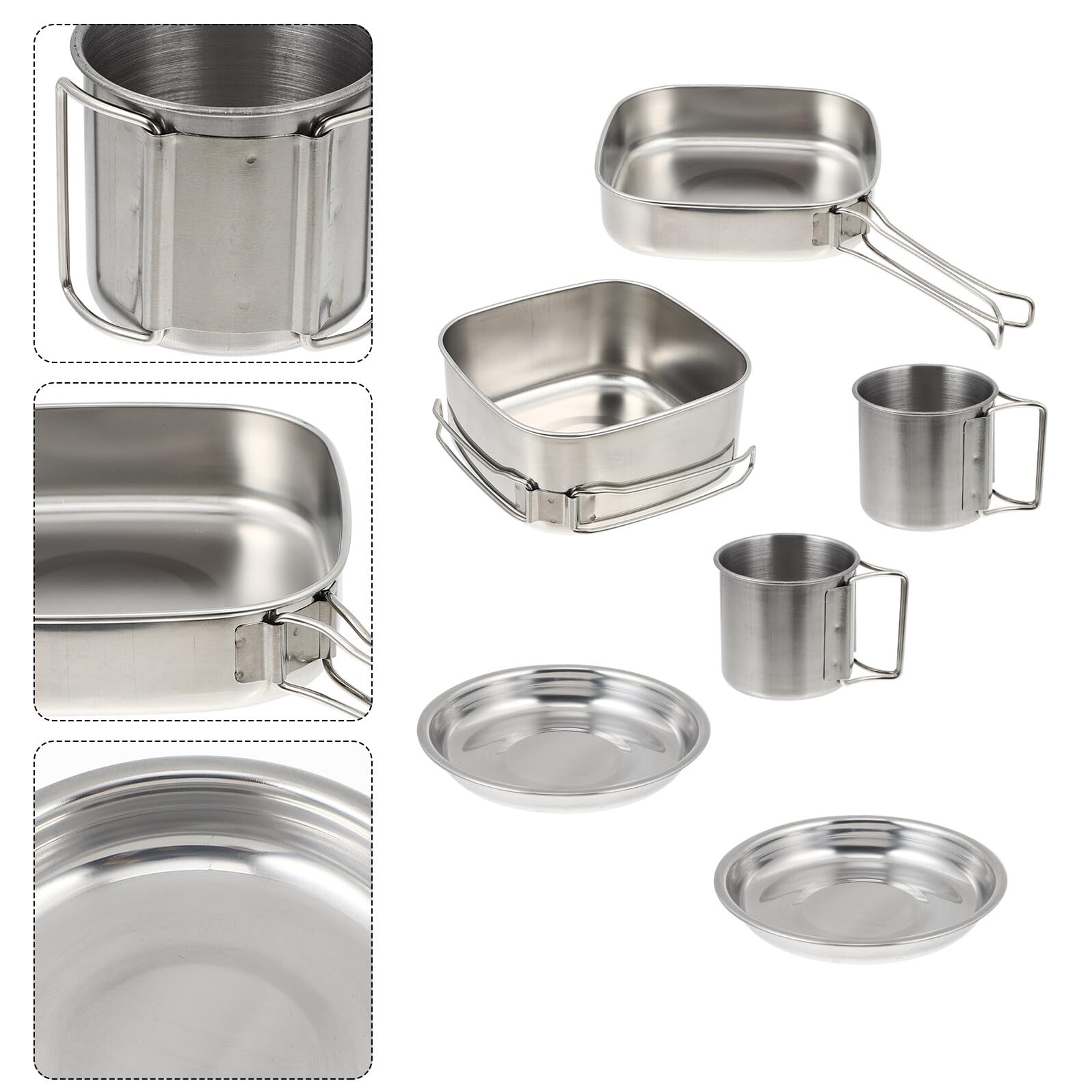 Alipis Set de Cuisson Camping Acier Inoxydable Vaisselle Portable pour Pique- et Randonnée Ustensiles Durables avec Poignées Pliables Matériel de Cuisson Extérieur Pratique