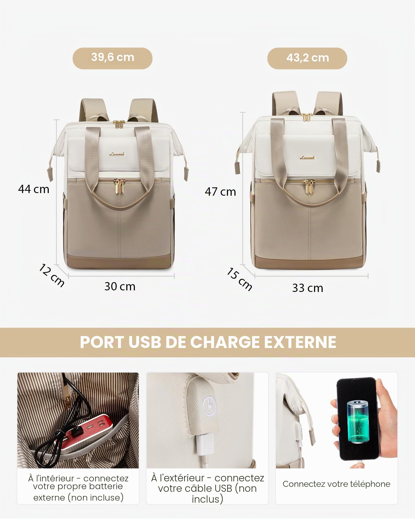 LOVEVOOK 17 Pouces Sac à Dos Ordinateur Portable pour Femme, Antivol et Renforcé de Voyage, pour Travail, College, École - Backpack Leger