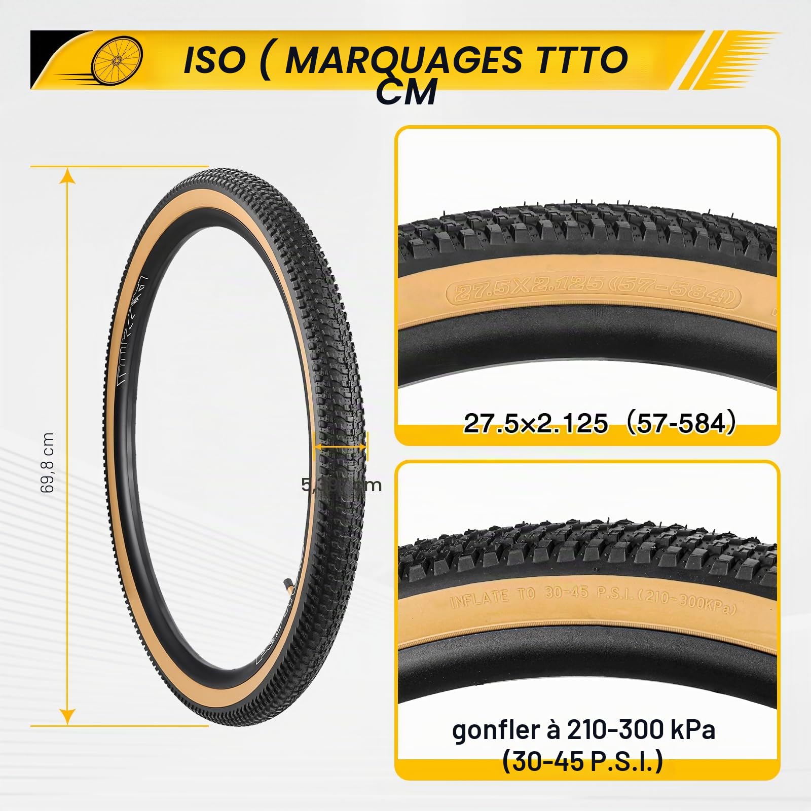 MEGHNA Lot de 2 pneus de vélo pliables 24/26/27,5 x 2,125 pouces 30TPI pour VTT et vélo de ville