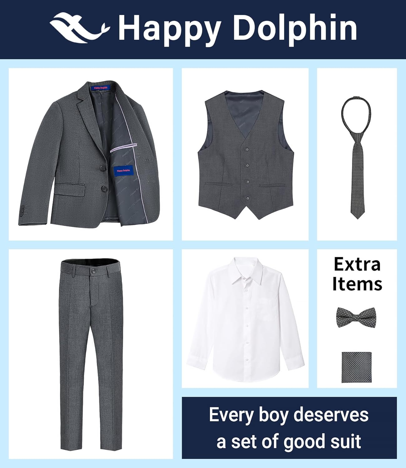 Happy Dolphin Boys Suit Set Modern Fit Kids Suits Adjustable Waist Boys Wedding Outfit for Boy Communion Suits for Boys - Image 4