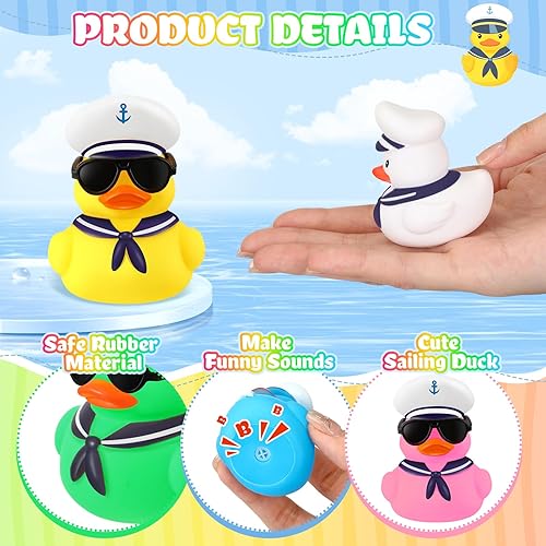 Miniatura 9 de Shappy Juego de 36 patos de crucero a granel con lentes de sol, 2 x 1.9 x 2.4 pulgadas, mini patos de goma de vela, juguete de barco de crucero de